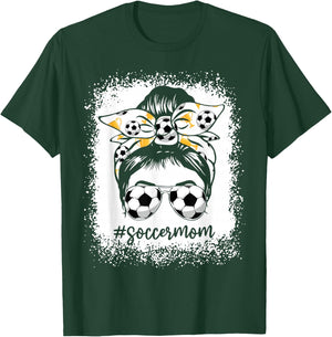 Women Bleached Soccer Mom Messy Bun Soccer Lover T-Shirt - T-Shirt | Forest