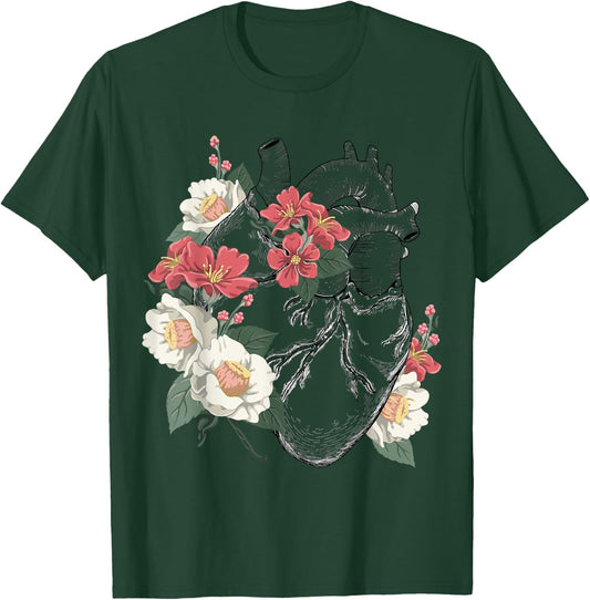 Anatomical Heart and Flowers Anatomy Heart Cute Cardiologist T-Shirt - T-Shirt | Forest