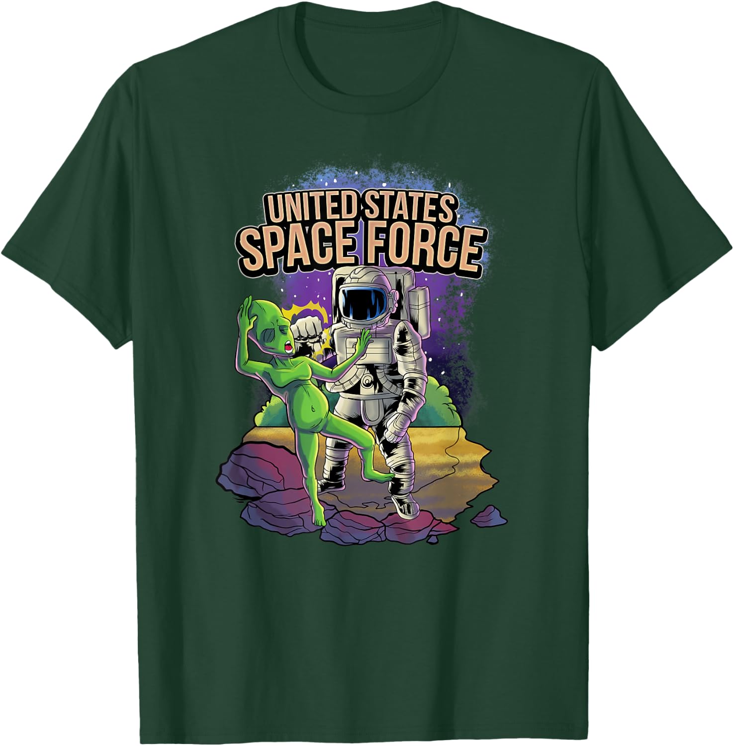 Funny Alien Punched By United States Space Force Astronauts T-Shirt - T-Shirt | Forest