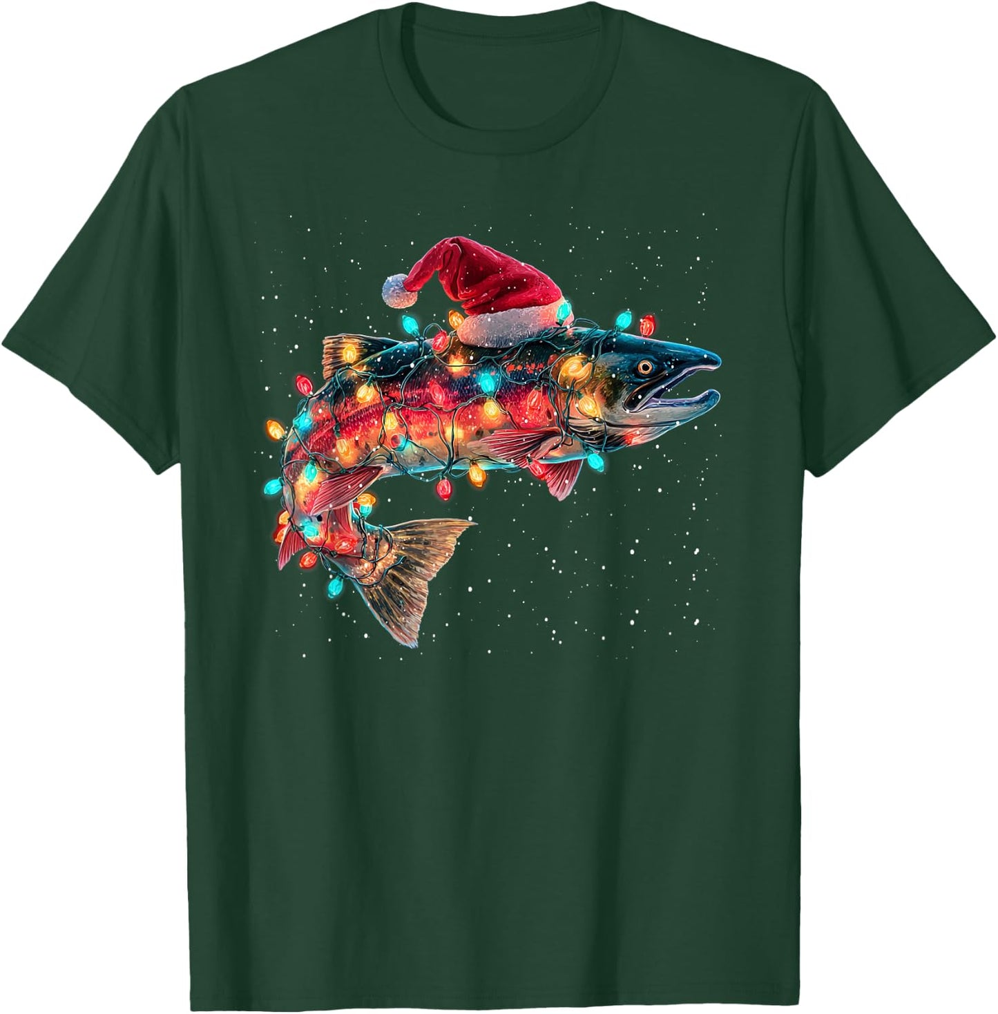 Christmas Trout Fish Funny Fishing Santa Hat Lights T-Shirt - T-Shirt | Forest