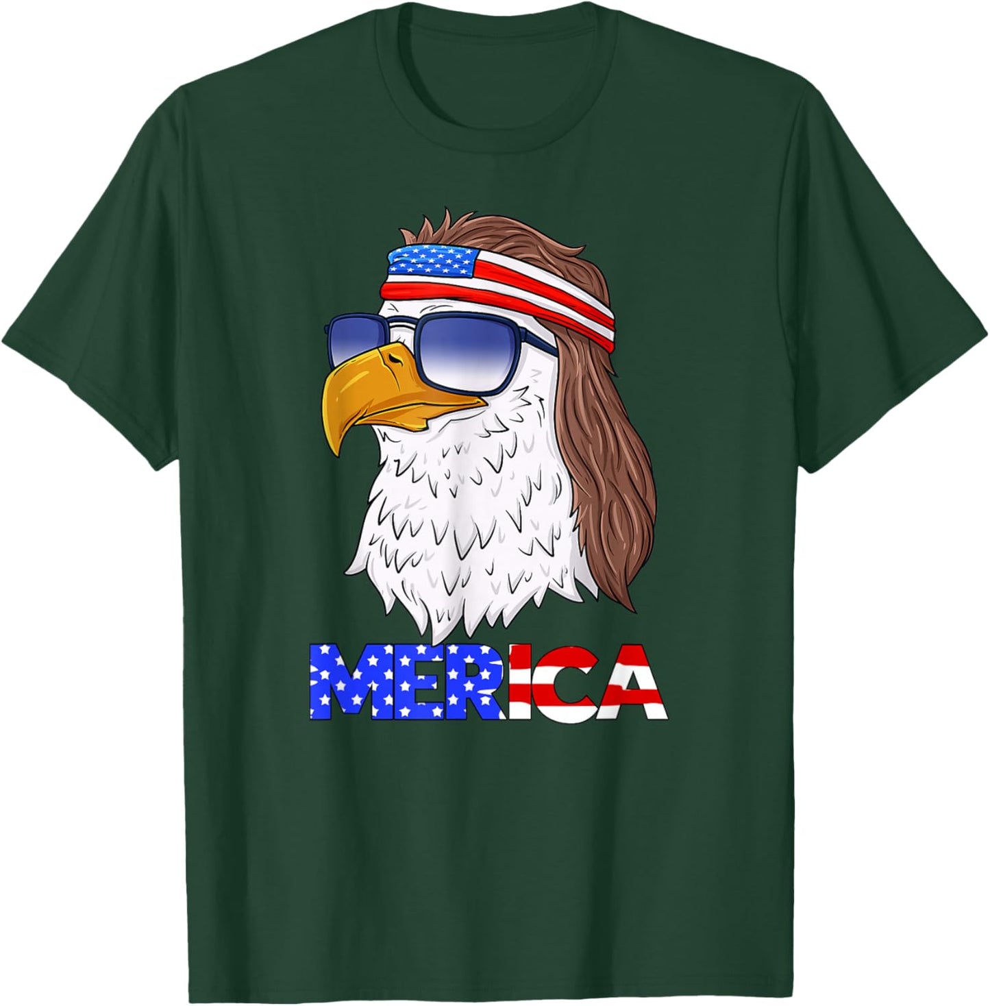 American Bald Eagle Mullet 4th of July USA Flag Funny Merica T-Shirt - T-Shirt | Forest