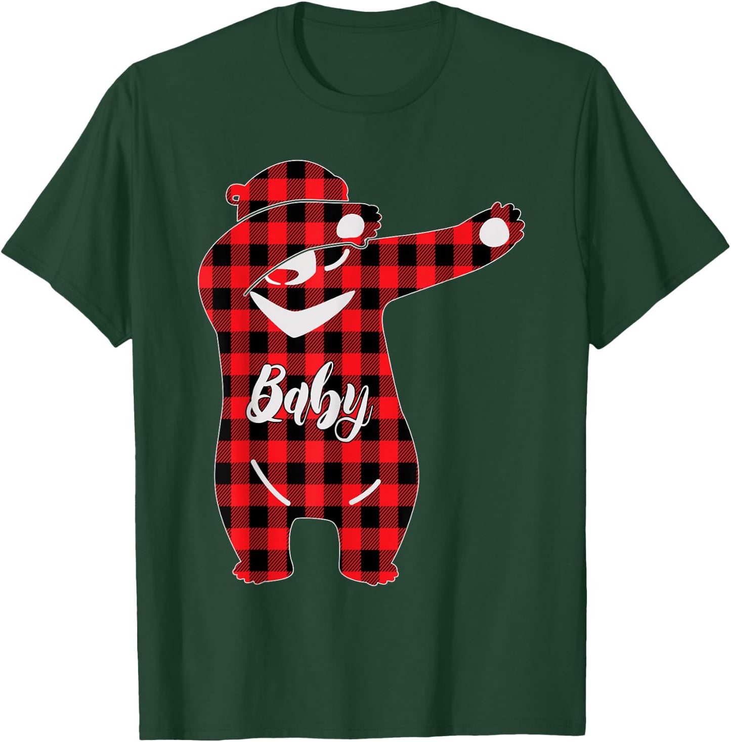 Kids Red Plaid Dabbing Baby Bear Pajama Christmas T-Shirt - T-Shirt | Forest
