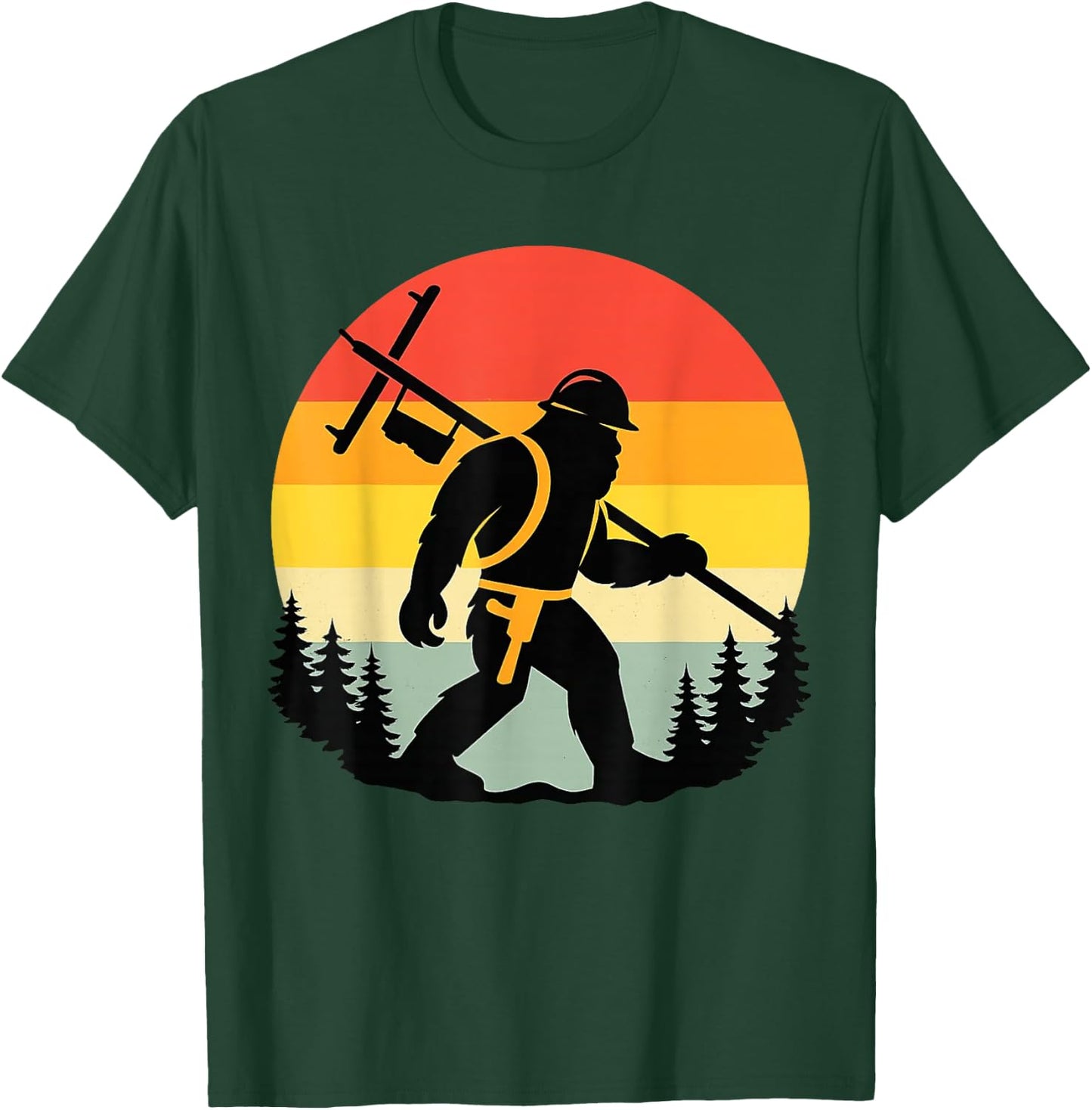 Retro Bigfoot Lineman Power Worker Sasquatch Electric Humor T-Shirt - T-Shirt | Forest