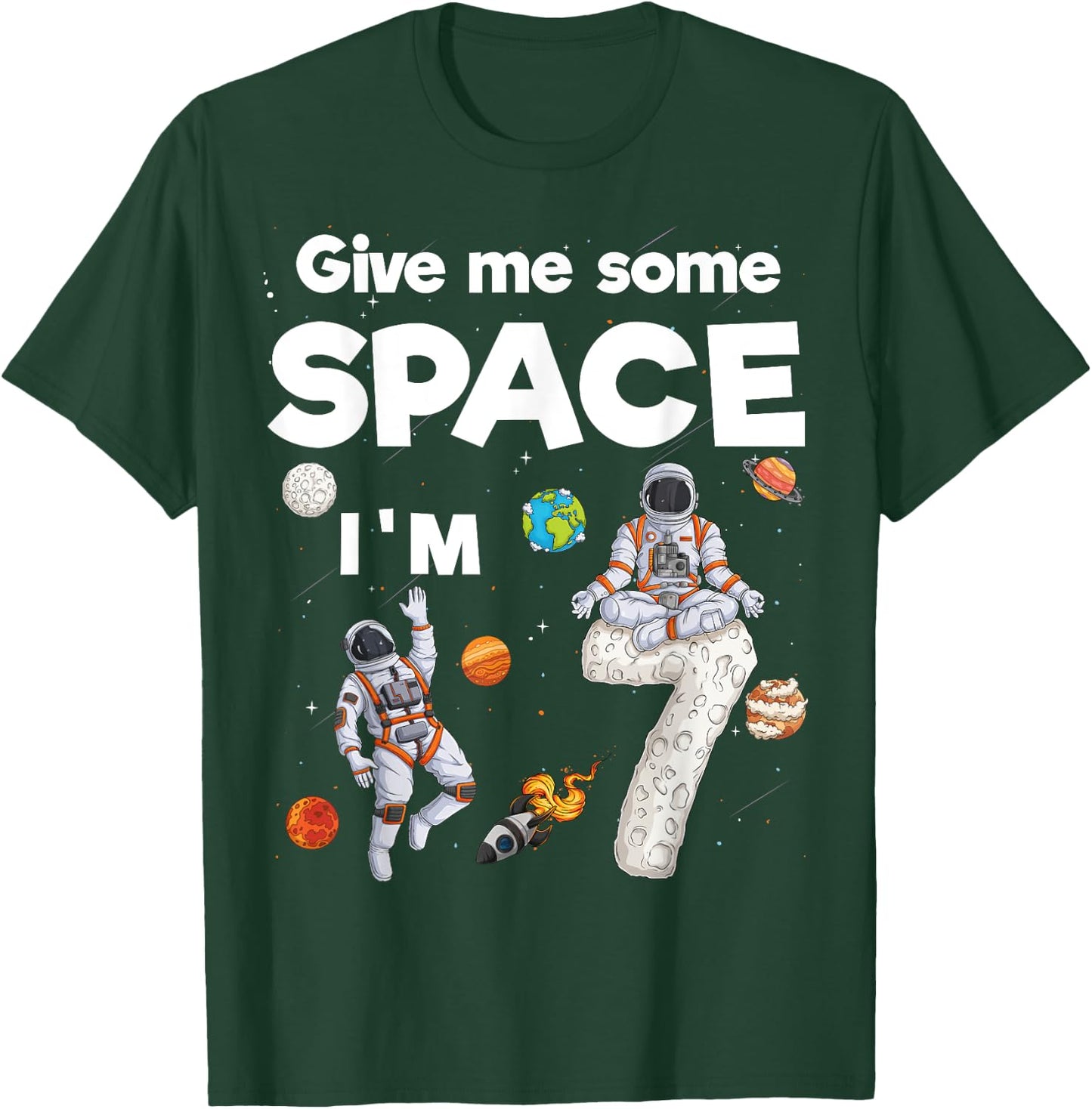 Outer Space Astronaut Planets Seven Year Old 7th Birthday T-Shirt - T-Shirt | Forest