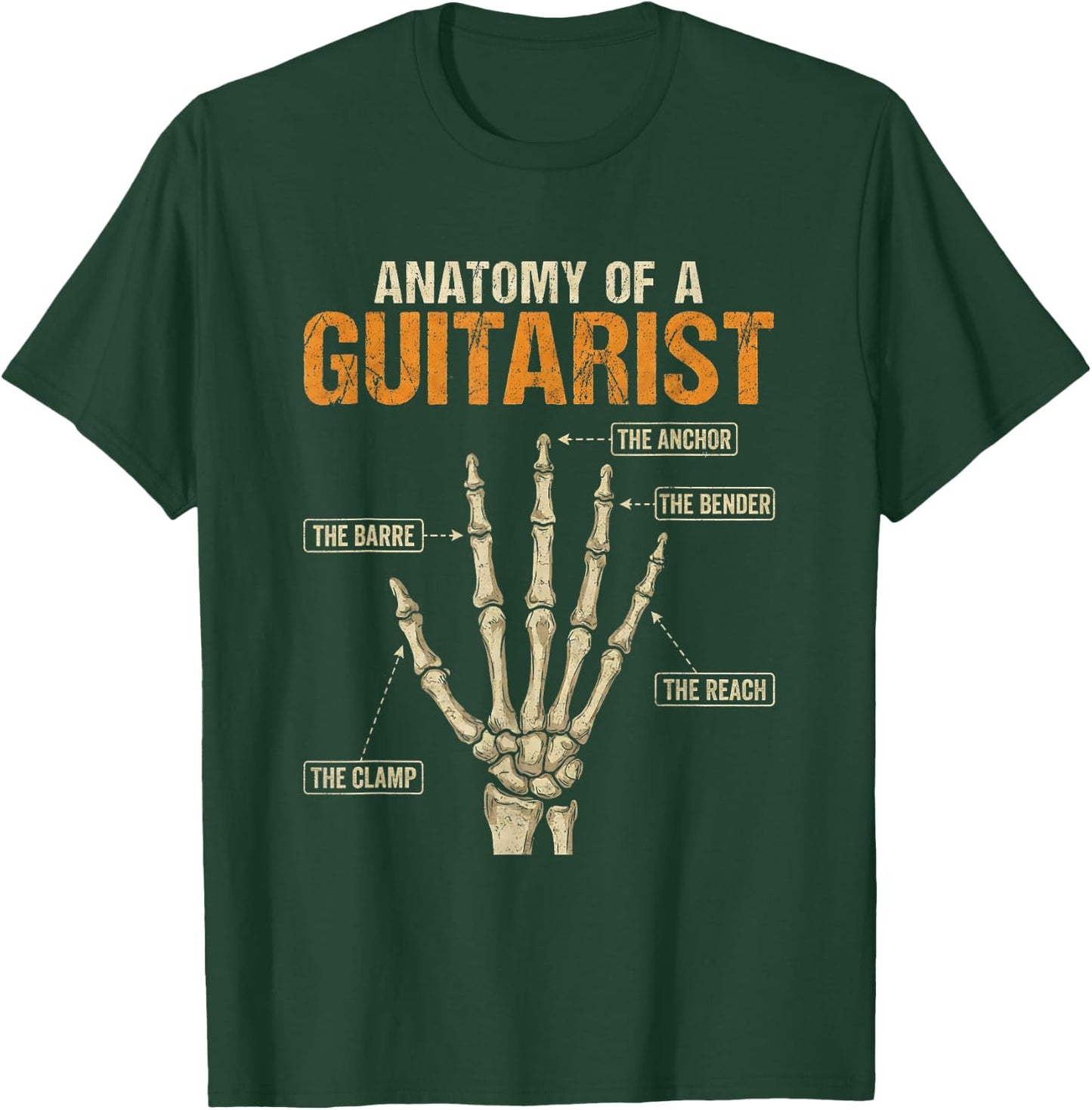 Anatomy of a Guitarist Fingers Hand Vintage Guitar Player T-Shirt - T-Shirt | Forest