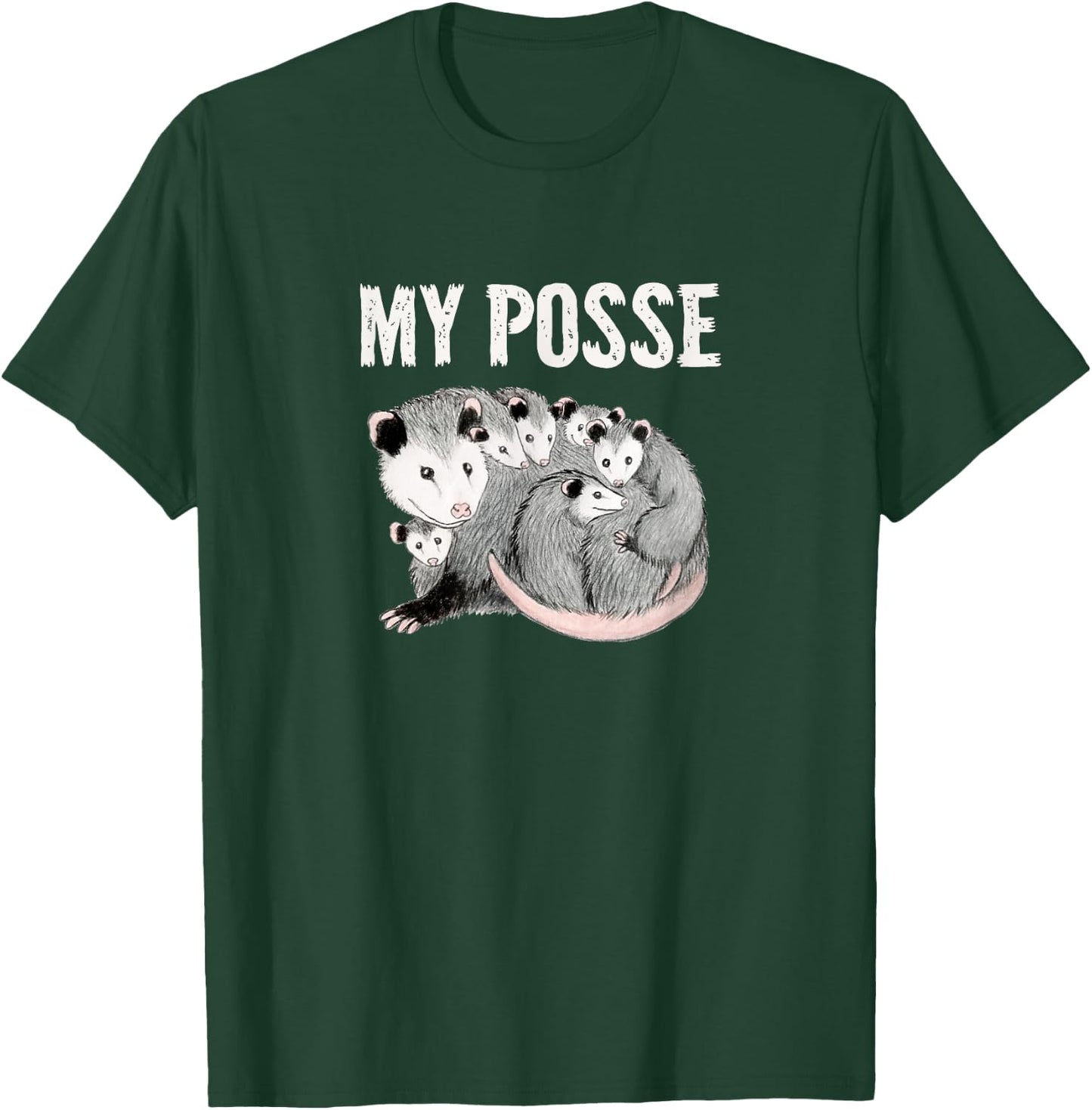 My Posse Funny Mom Opossum with Baby Possums T-Shirt - T-Shirt | Forest