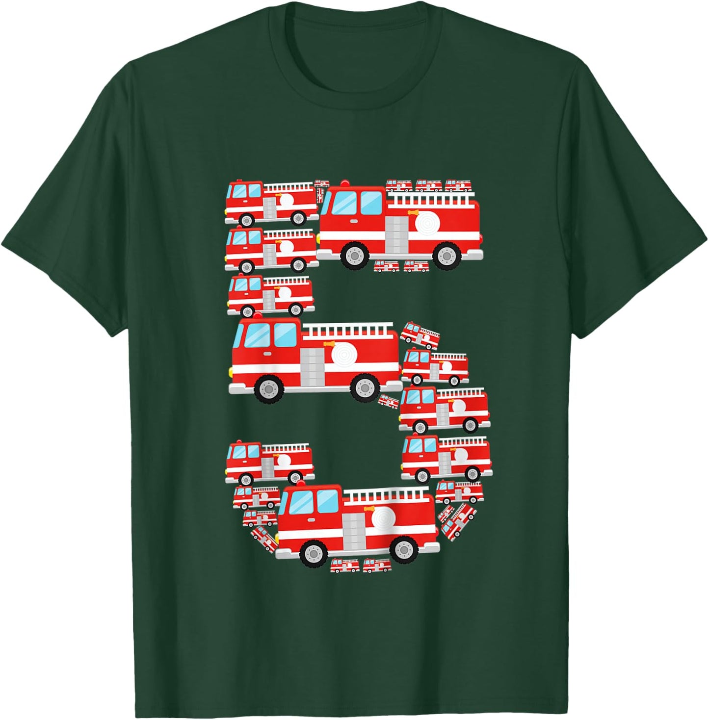 Kids Fire Truck 5th Birthday Boy 5 Year Old Toddler Firefighter T-Shirt - T-Shirt | Forest