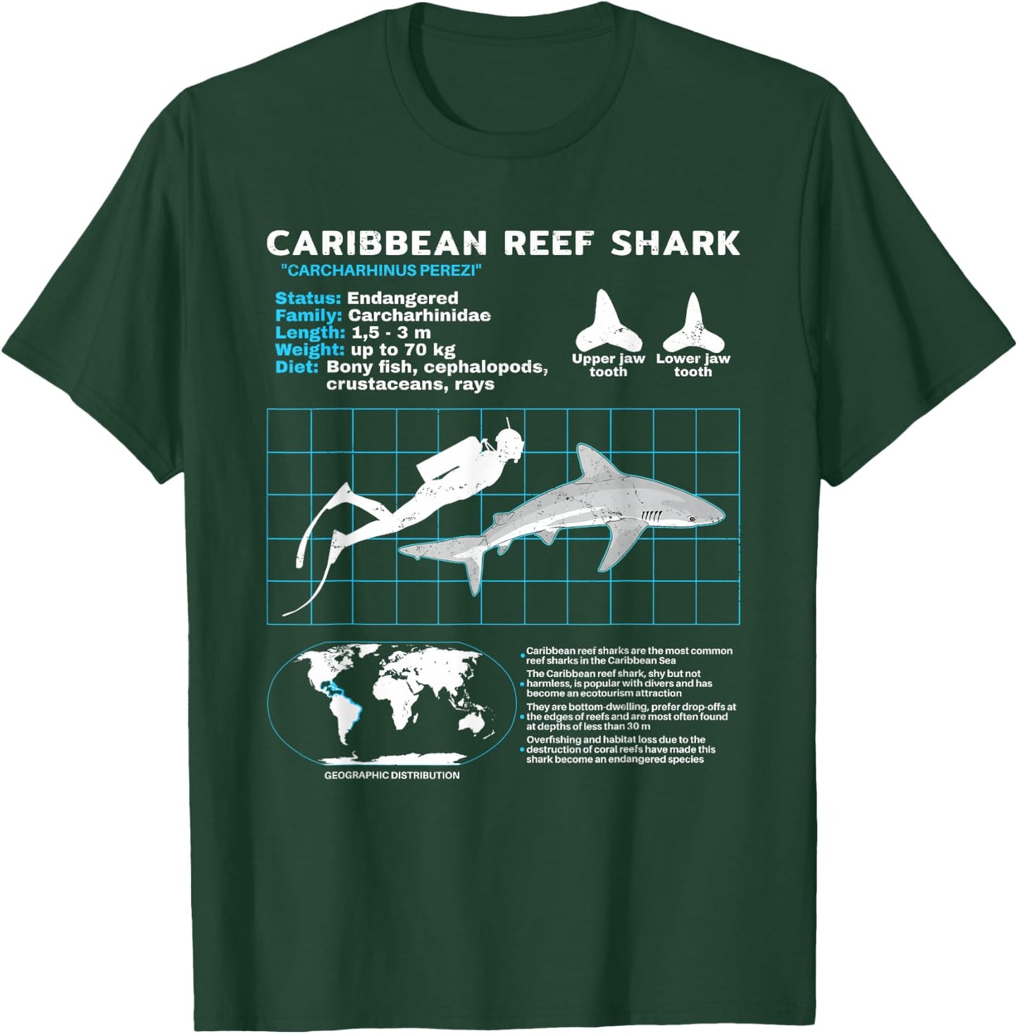 Caribbean Reef Shark Fact Sheet T-Shirt - T-Shirt | Forest