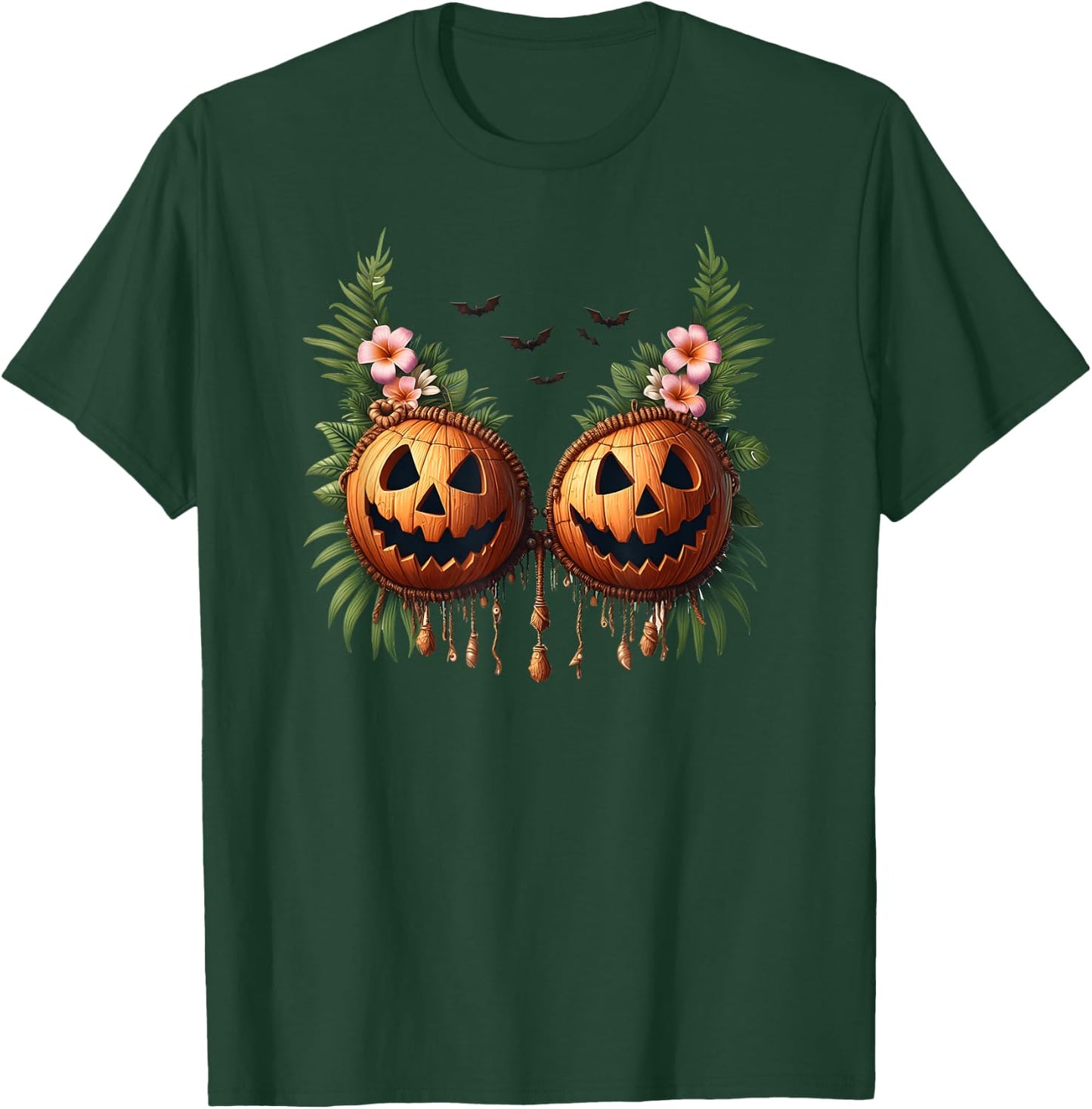 Hawaiian Coconut Shell Bra Pumpkin Jack O Lantern Halloween T-Shirt - T-Shirt | Forest
