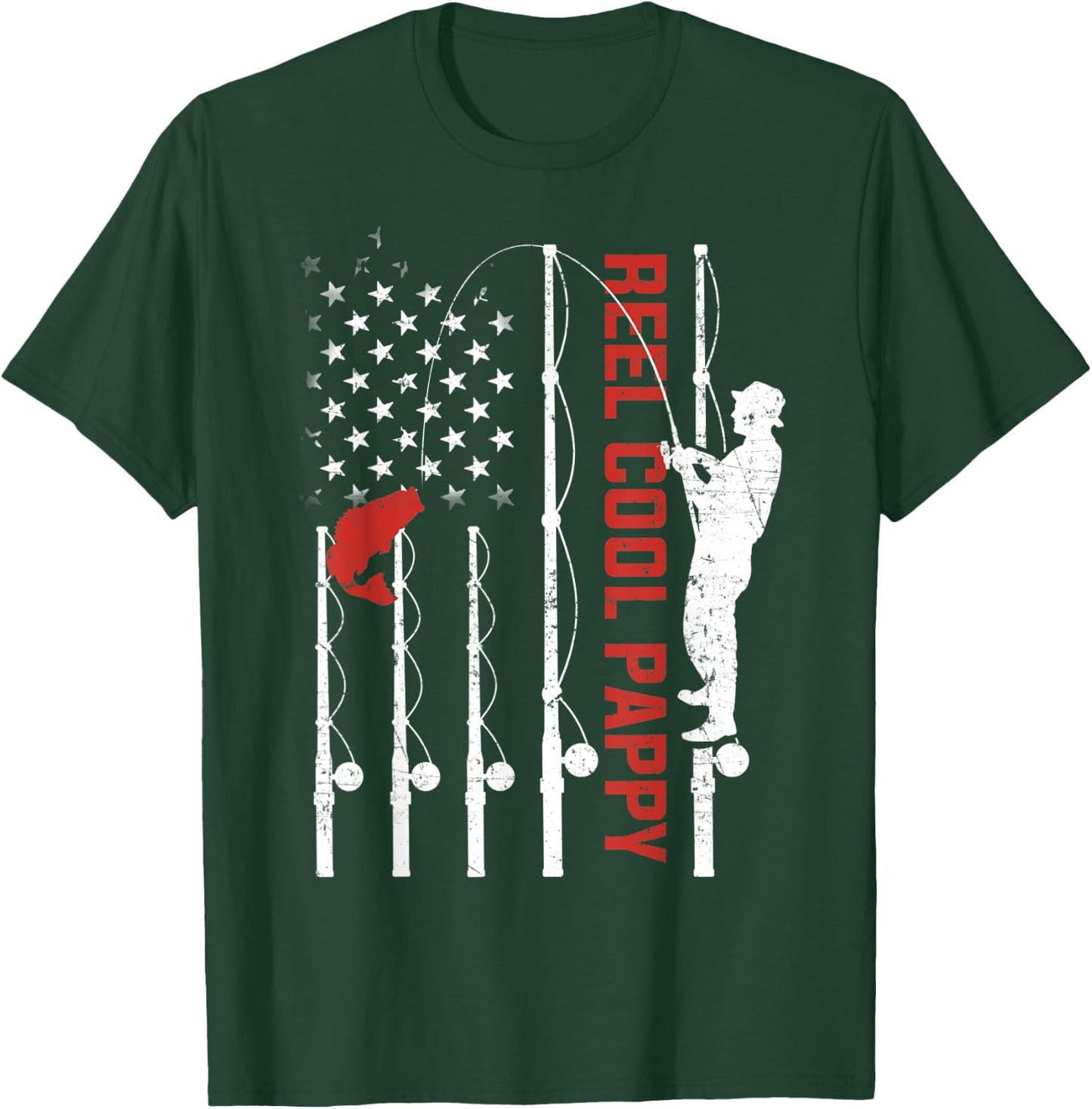 Reel Cool Pappy American Flag Fish Fishing Fathers Day Men T-Shirt - T-Shirt | Forest