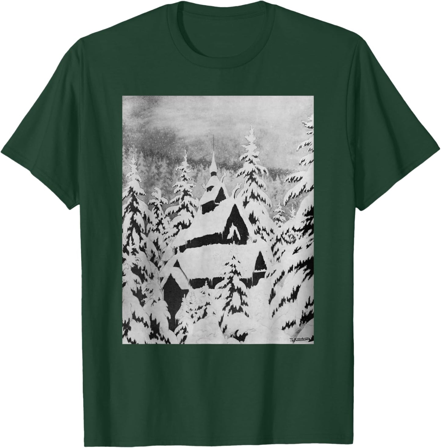 Stave Church in the Snow Theodor Kittelsen Romanticism Art T-Shirt - T-Shirt | Forest
