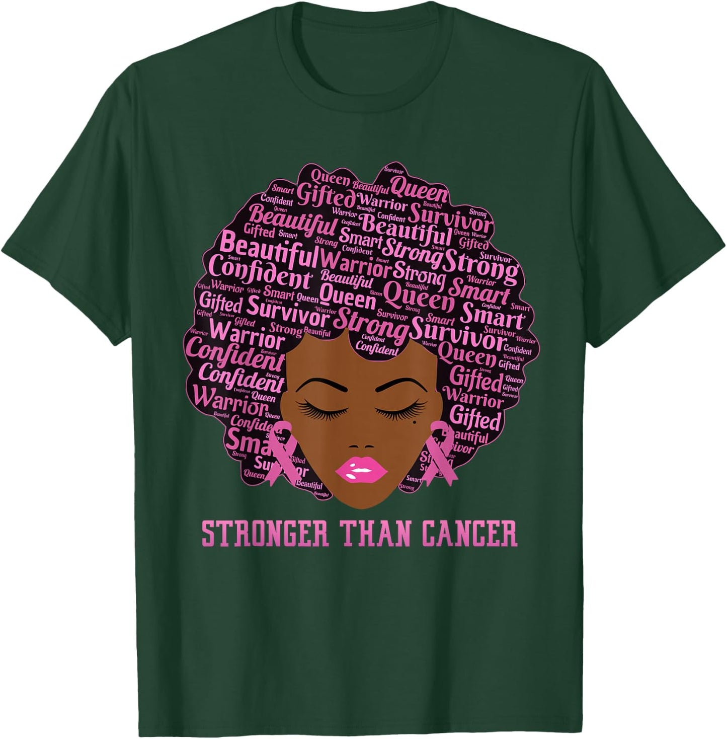 Black Women Queen Stronger Than Breast Cancer Pink Ribbon T-Shirt - T-Shirt | Forest