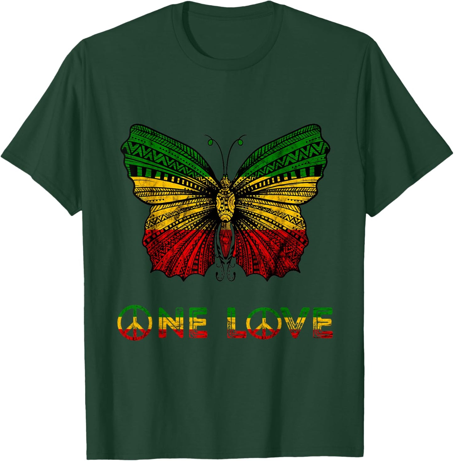 One Pride Love Rasta Butterfly Reggae Hippie Rastafari Roots T-Shirt - T-Shirt | Forest