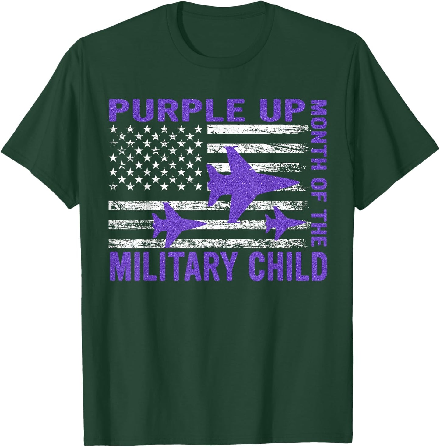 Purple Up Military Child Month USA Flag T-Shirt - T-Shirt | Forest