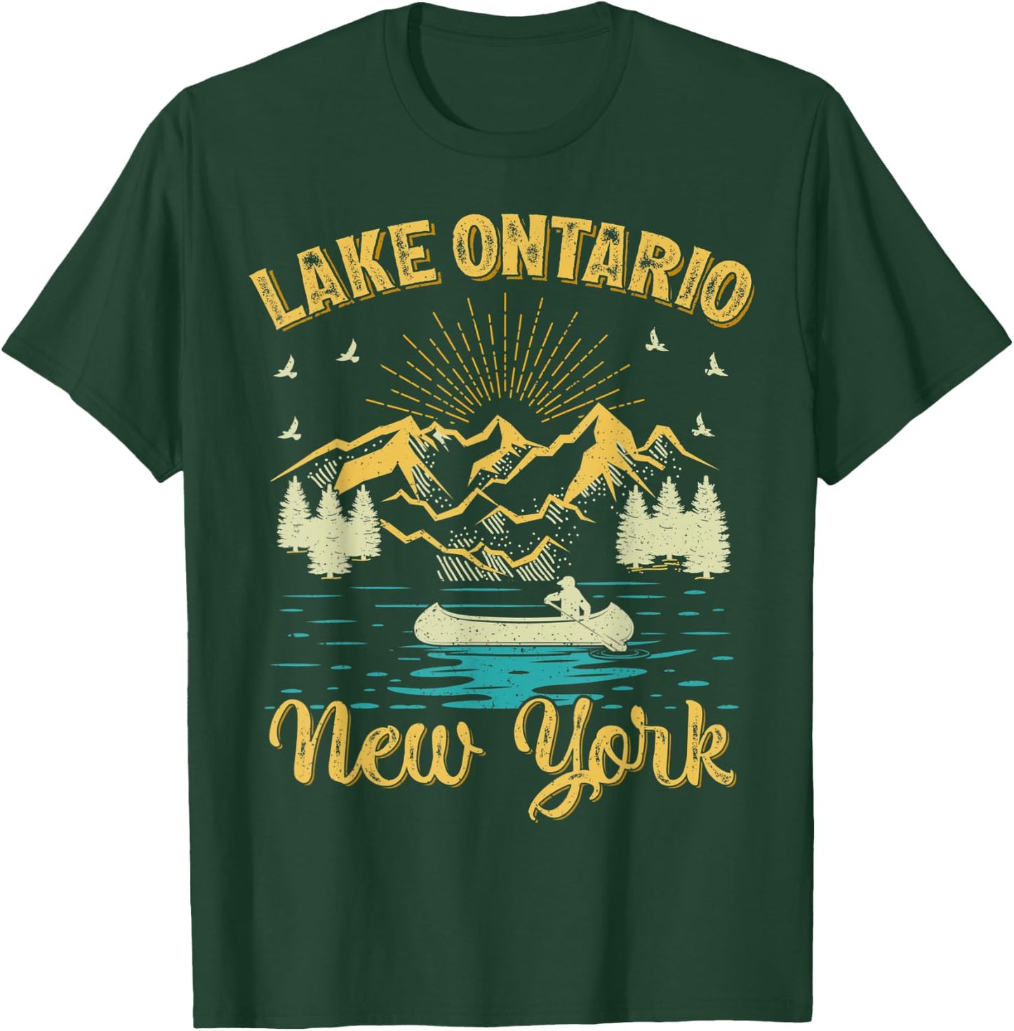 Summer Vacation Retro Mountain New York Ontario Lake Men Women Kids T-Shirt - T-Shirt | Forest