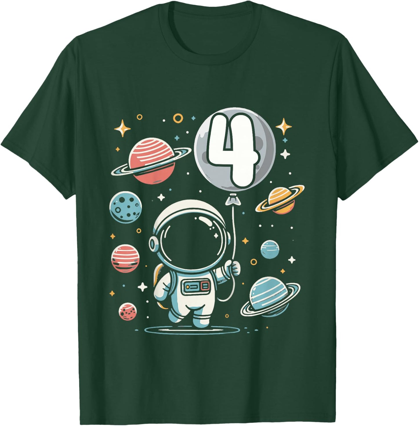 4th Birthday Astronaut Space Planet 4 Years Old T-Shirt - T-Shirt | Forest