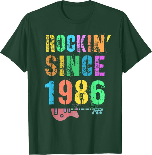 Rockin' Since 1986 Vintage Rockstar 40th Birthday Mom Dad 40 T-Shirt - T-Shirt | Forest