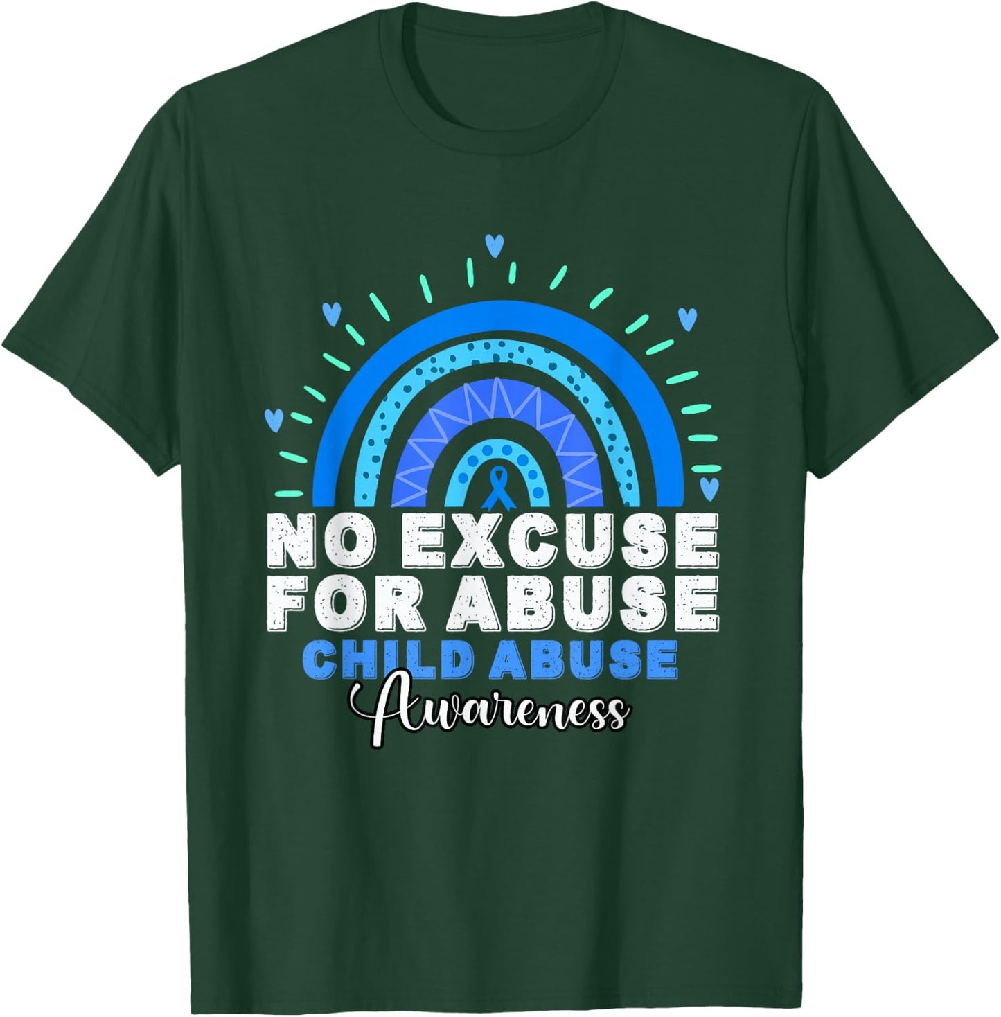 No For Child Abuse Excuse Prevention Month April Blue Ribbon T-Shirt - T-Shirt | Forest
