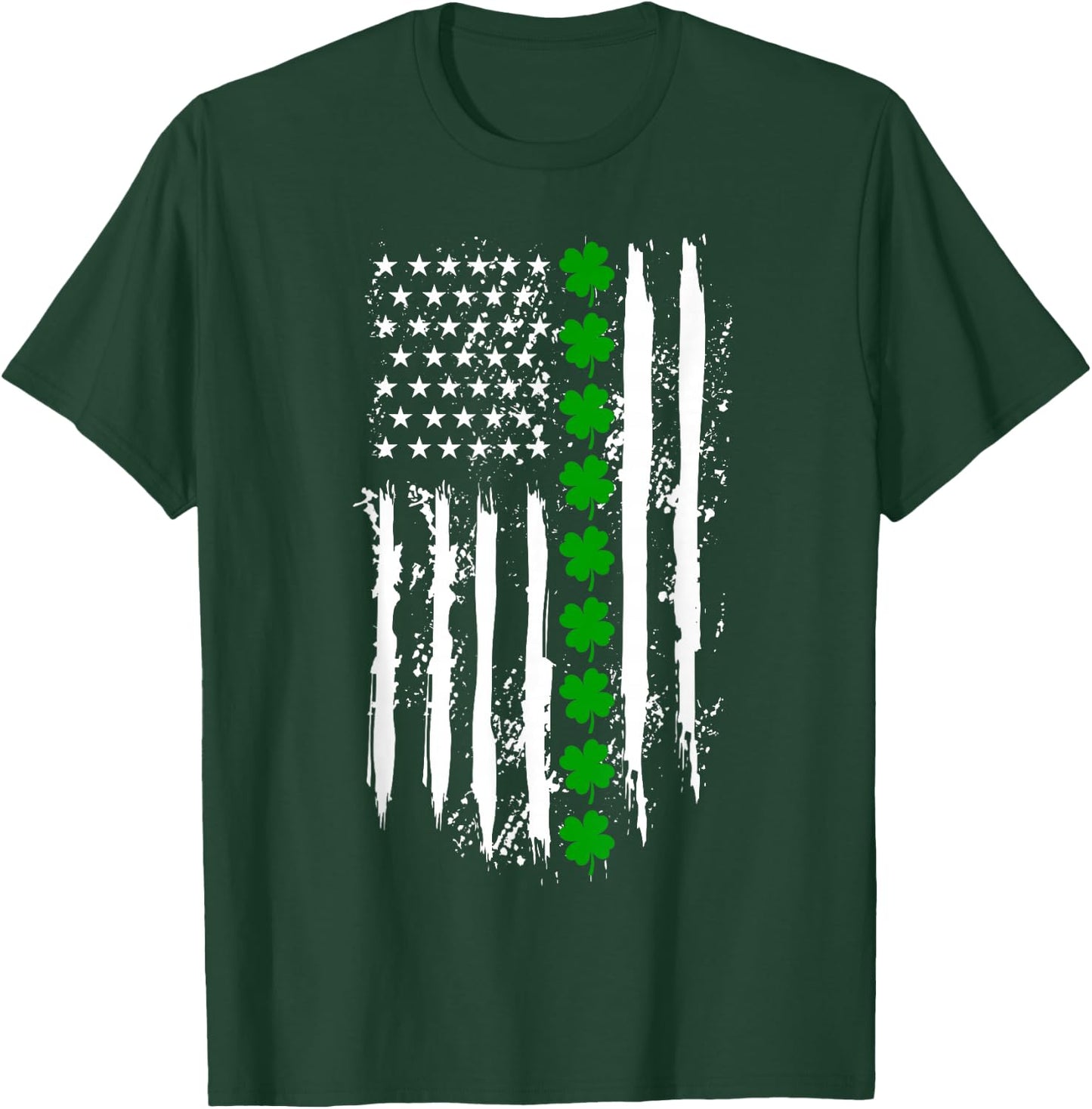 St Patricks Day Green Clover US American Flag Patriotic Love T-Shirt - T-Shirt | Forest
