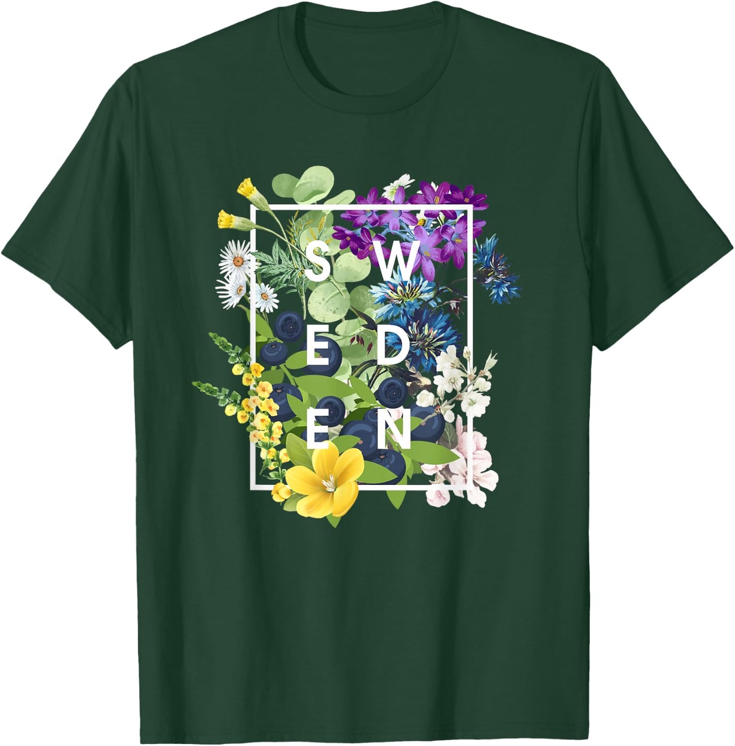 Flowers of Sweden Word Art - Swedish Pride T-Shirt - T-Shirt | Forest