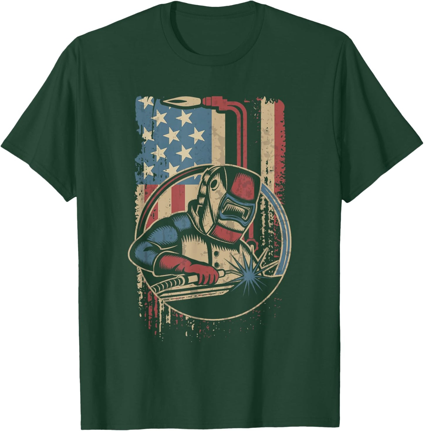 Weld Funny Welder Welding Vintage American Flag Welders Gift T-Shirt - T-Shirt | Forest