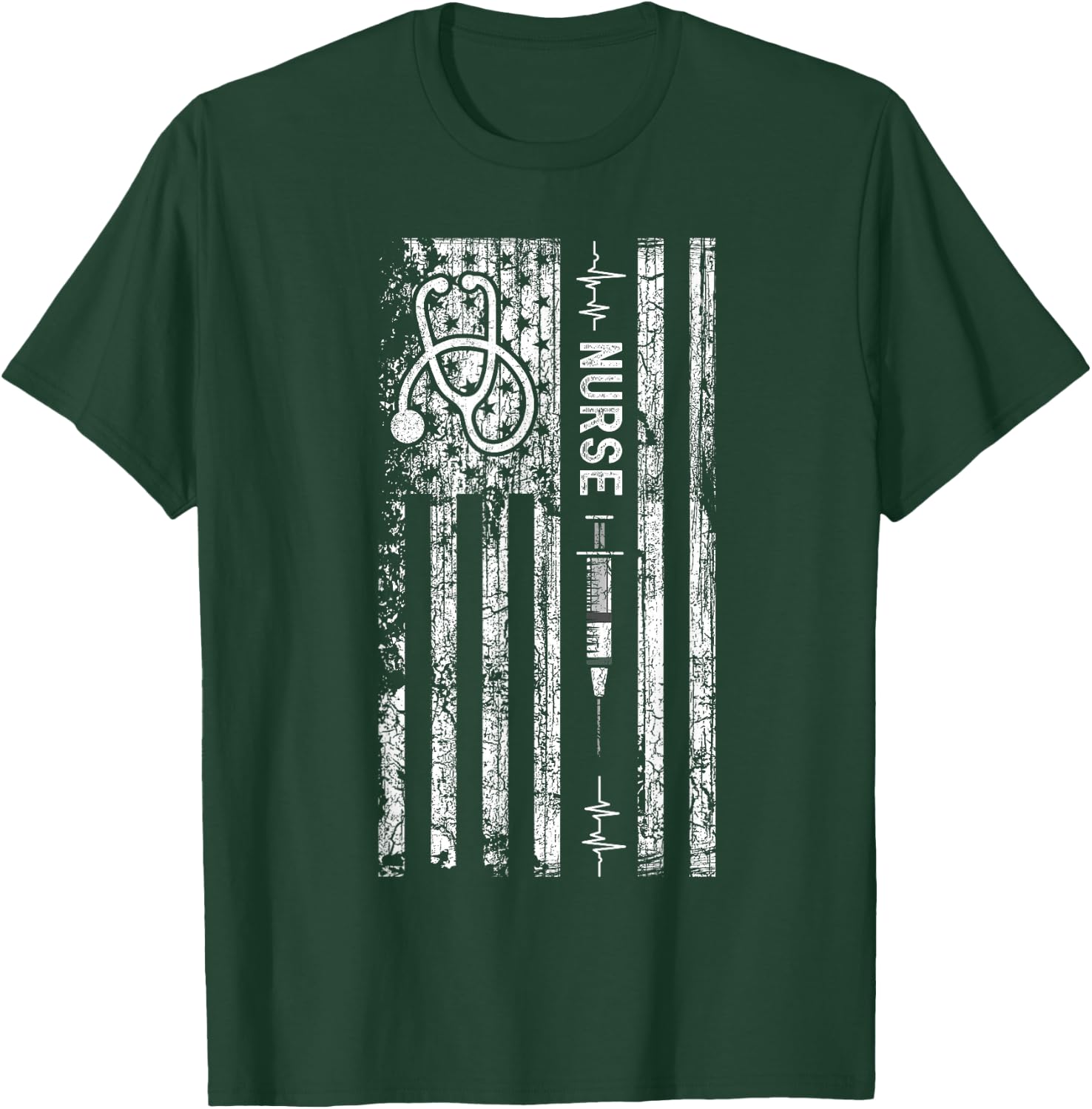 Vintage American Flag Nurse T-Shirt - T-Shirt | Forest