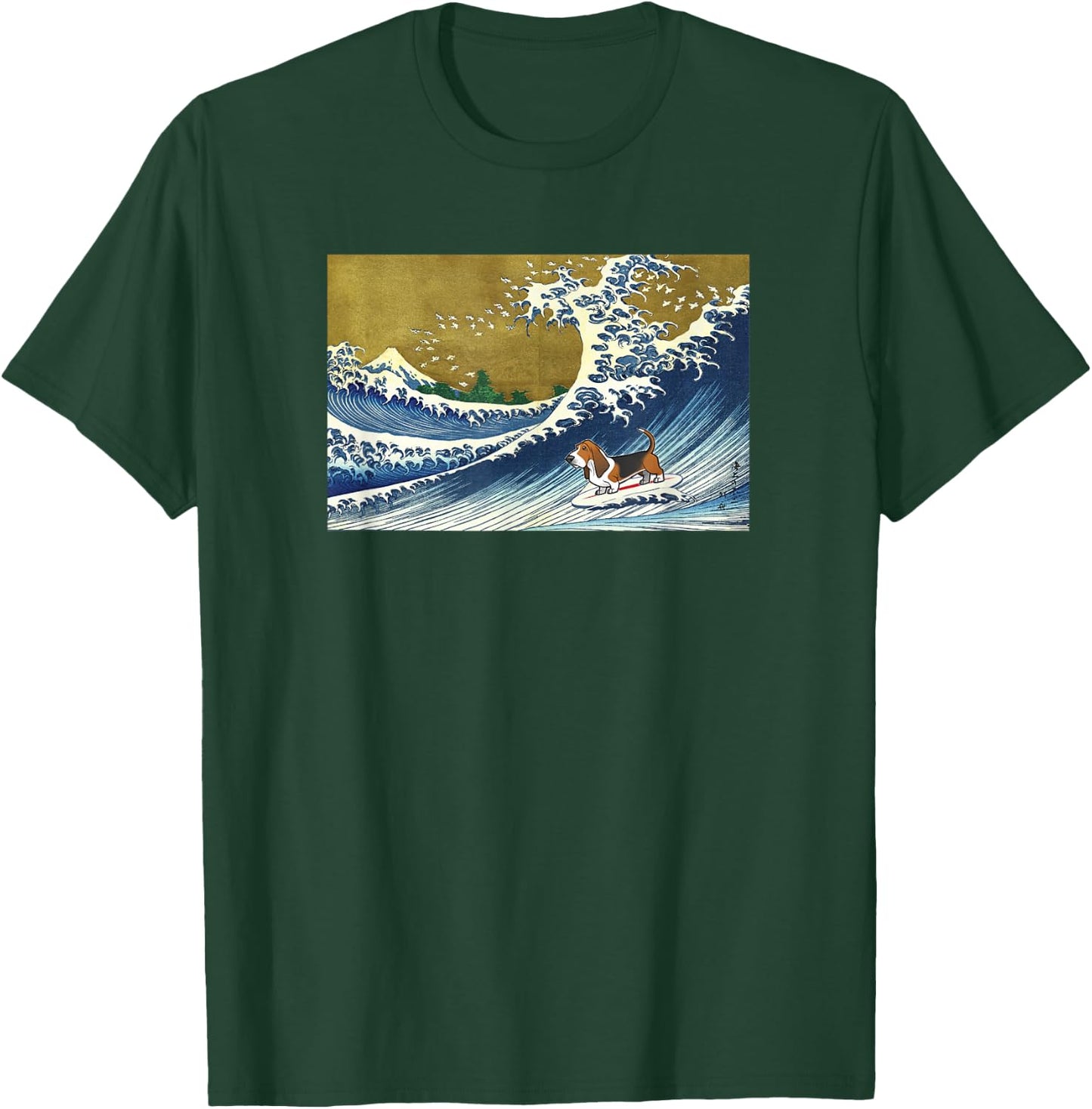 Funny Retro Vintage Surfing a Wave Basset Hound Lover T-Shirt - T-Shirt | Forest