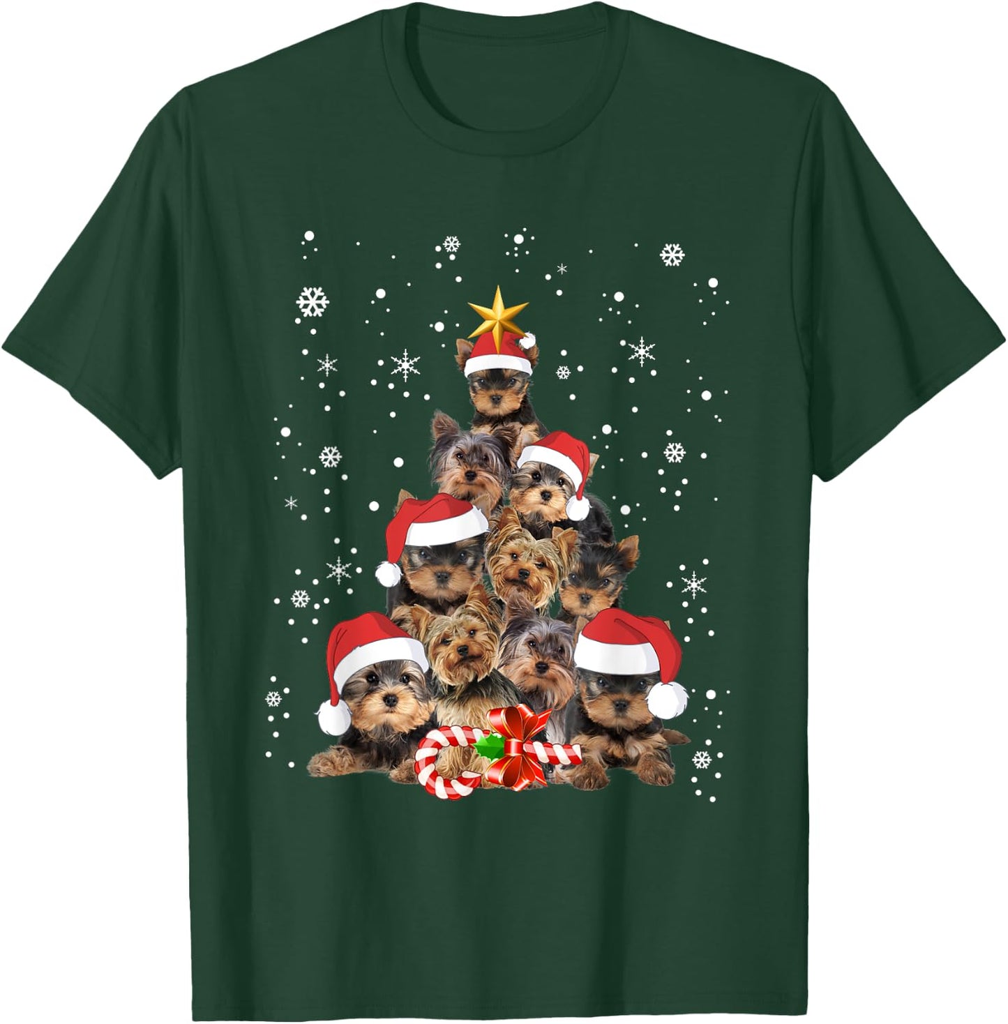 Yorkie Dogs Tree Christmas Sweater Xmas Pet Animal Dog Lover T-Shirt - T-Shirt | Forest