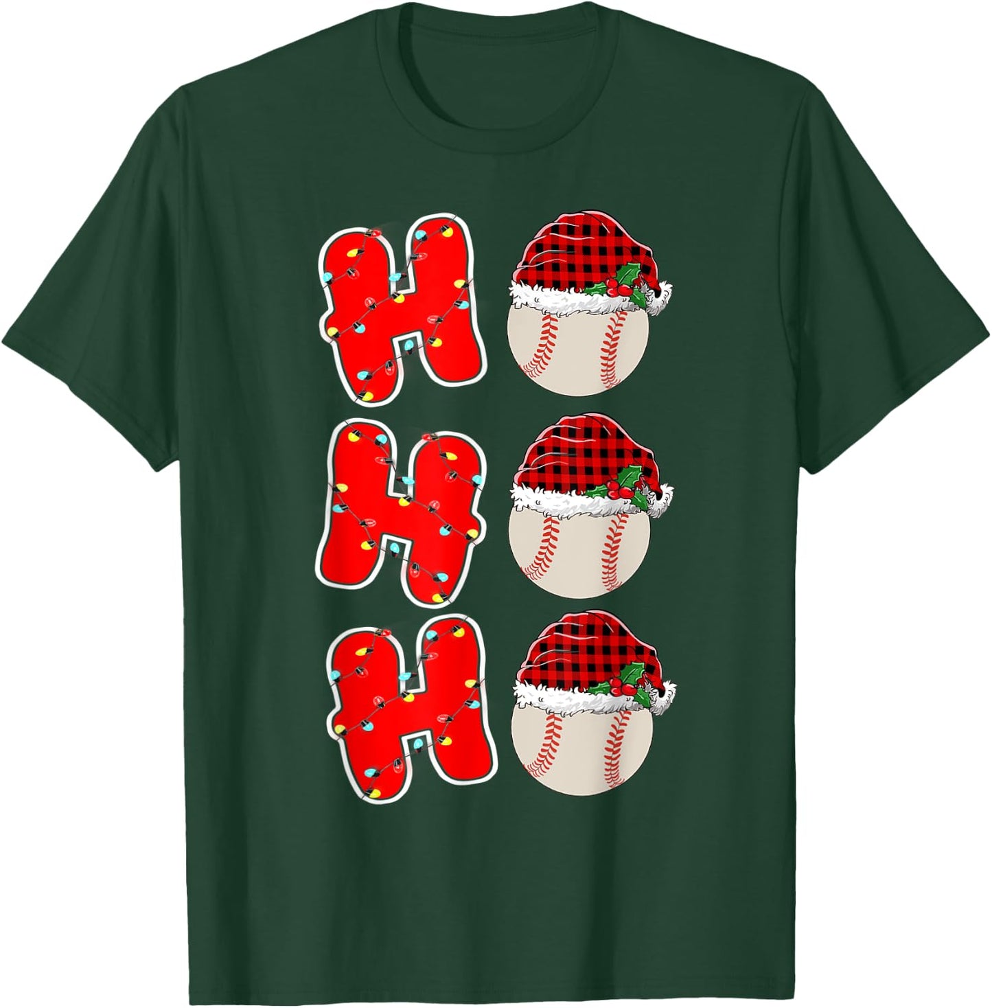 Ho-Ho-Ho Santa Red Plaid Claus Christmas Pajama Baseball T-Shirt - T-Shirt | Forest