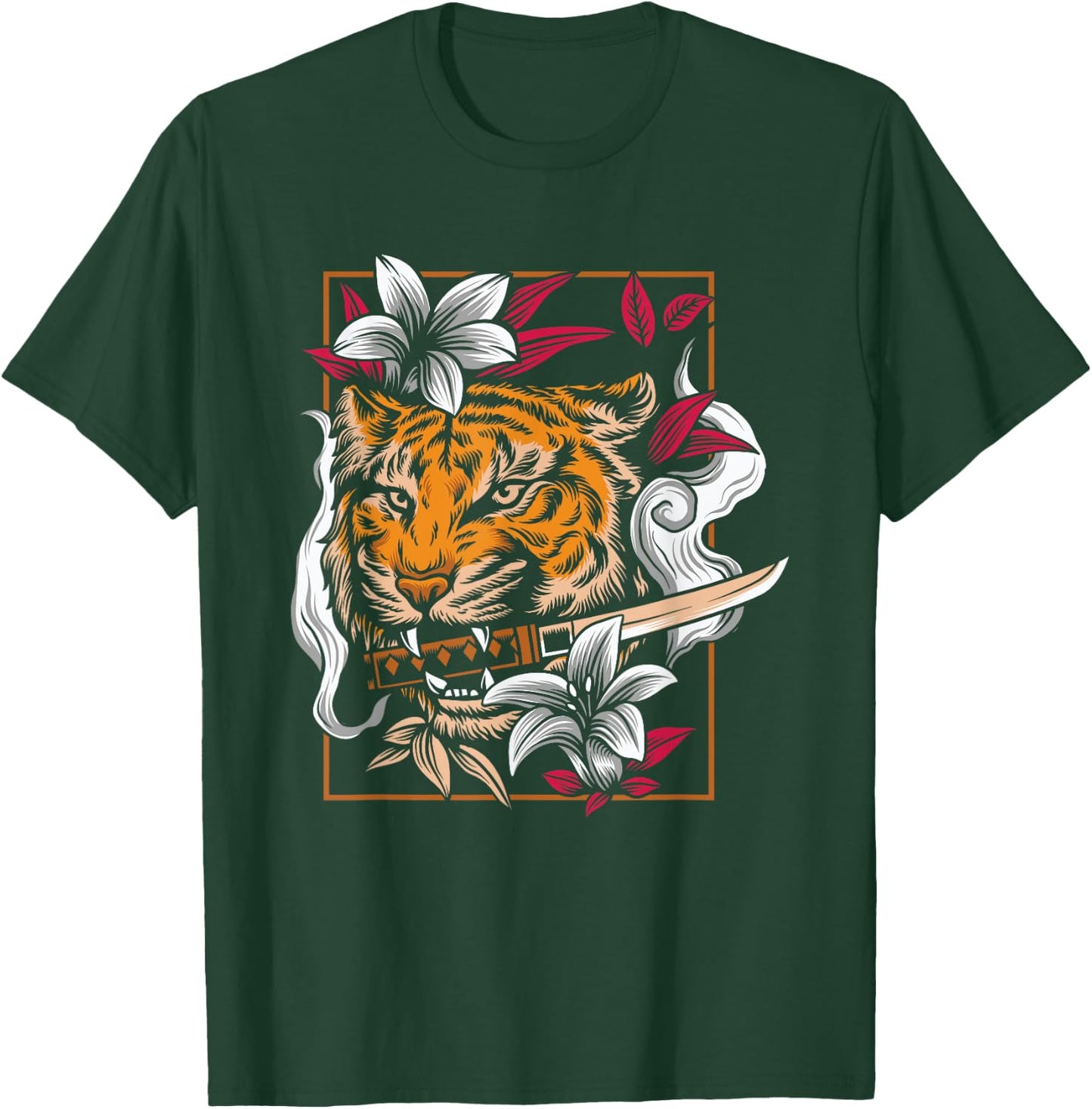 Dancing Tiger Japanese Asian Art Inspired Cartoon Graphic T-Shirt - T-Shirt | Forest