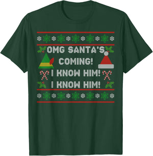 Santa's Coming! I Know Him! Ugly Christmas Sweater Funny Elf T-Shirt - T-Shirt | Forest