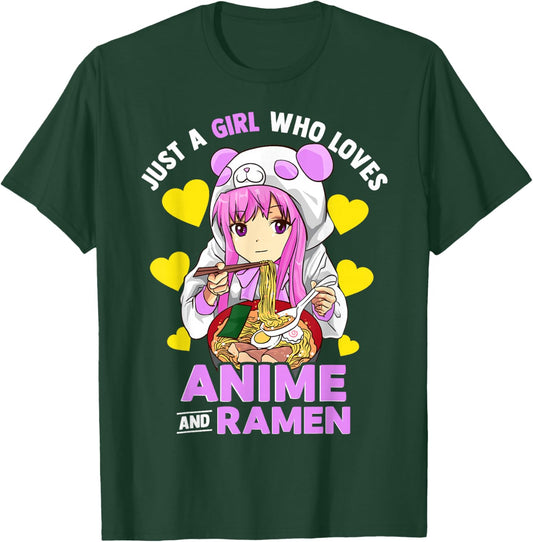 Just A Girl Who Loves Anime and Ramen Bowl Panda Teen Girls Small T-Shirt - T-Shirt | Forest