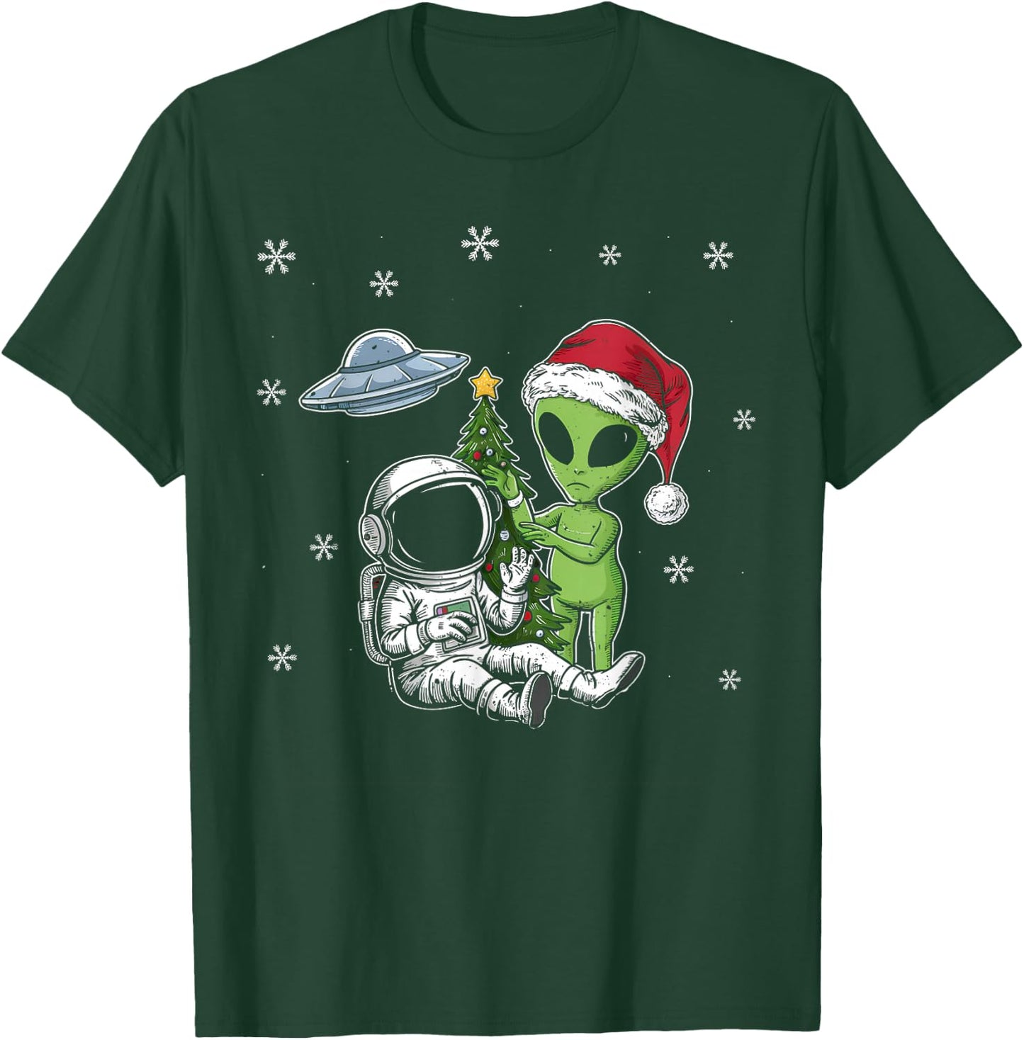 Alien Santa Astronaut UFO Christmas Funny Gifts T-Shirt - T-Shirt | Forest