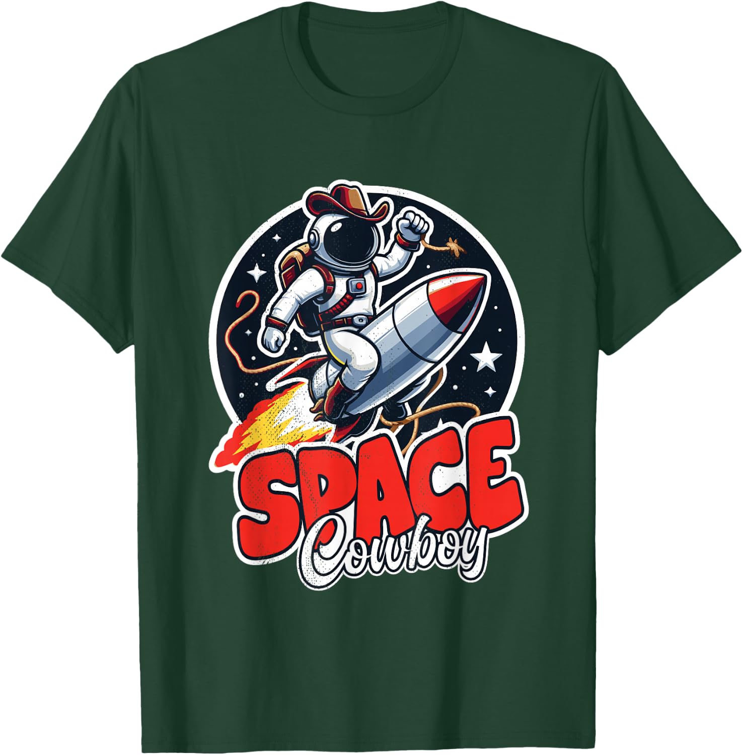 Vintage Space Cowboy Astronaut with Rocket For Boys & Girls T-Shirt - T-Shirt | Forest