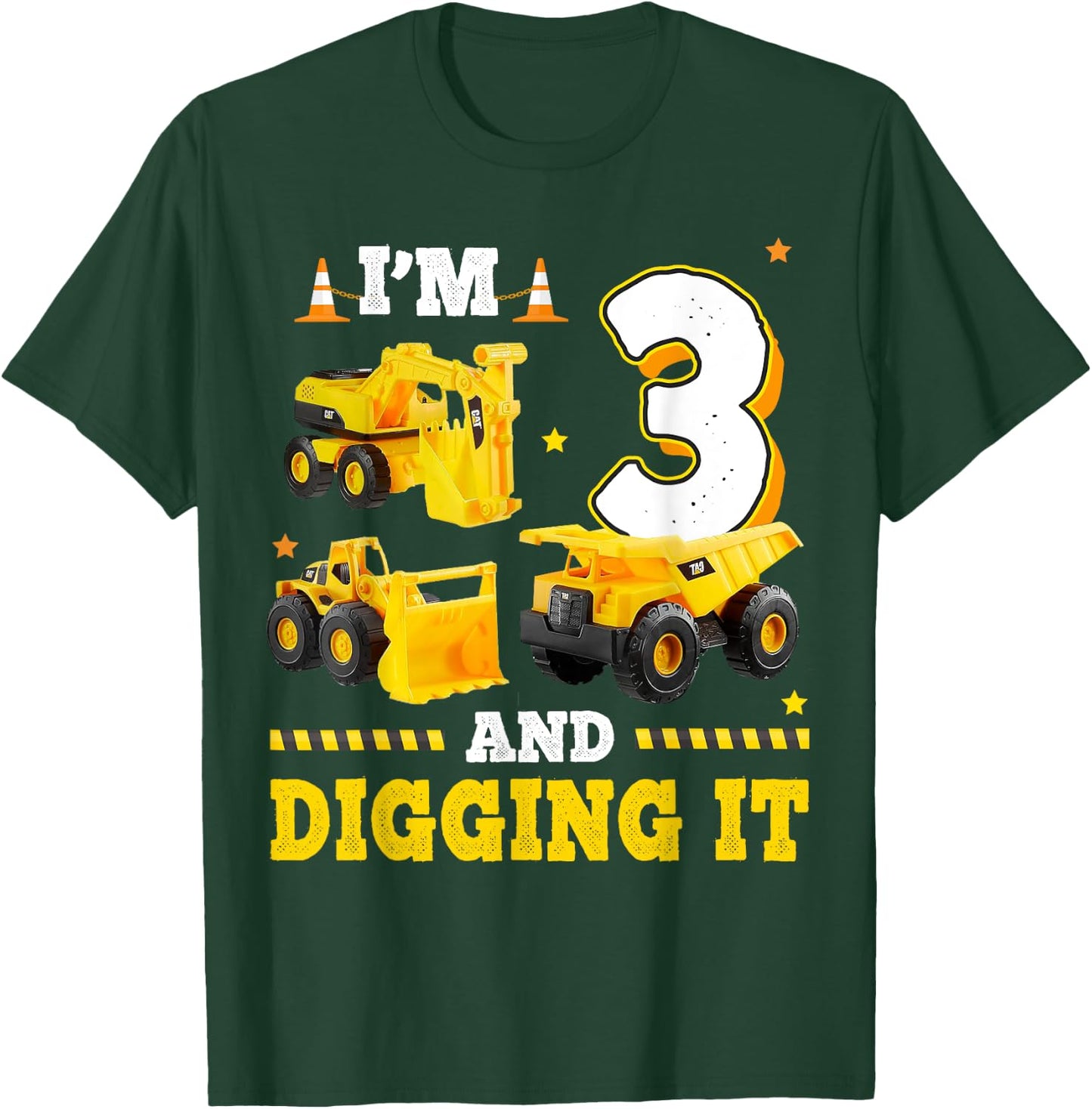 3rd Birthday Construction I'm 3yr And Digging It 3 Years Old T-Shirt - T-Shirt | Forest