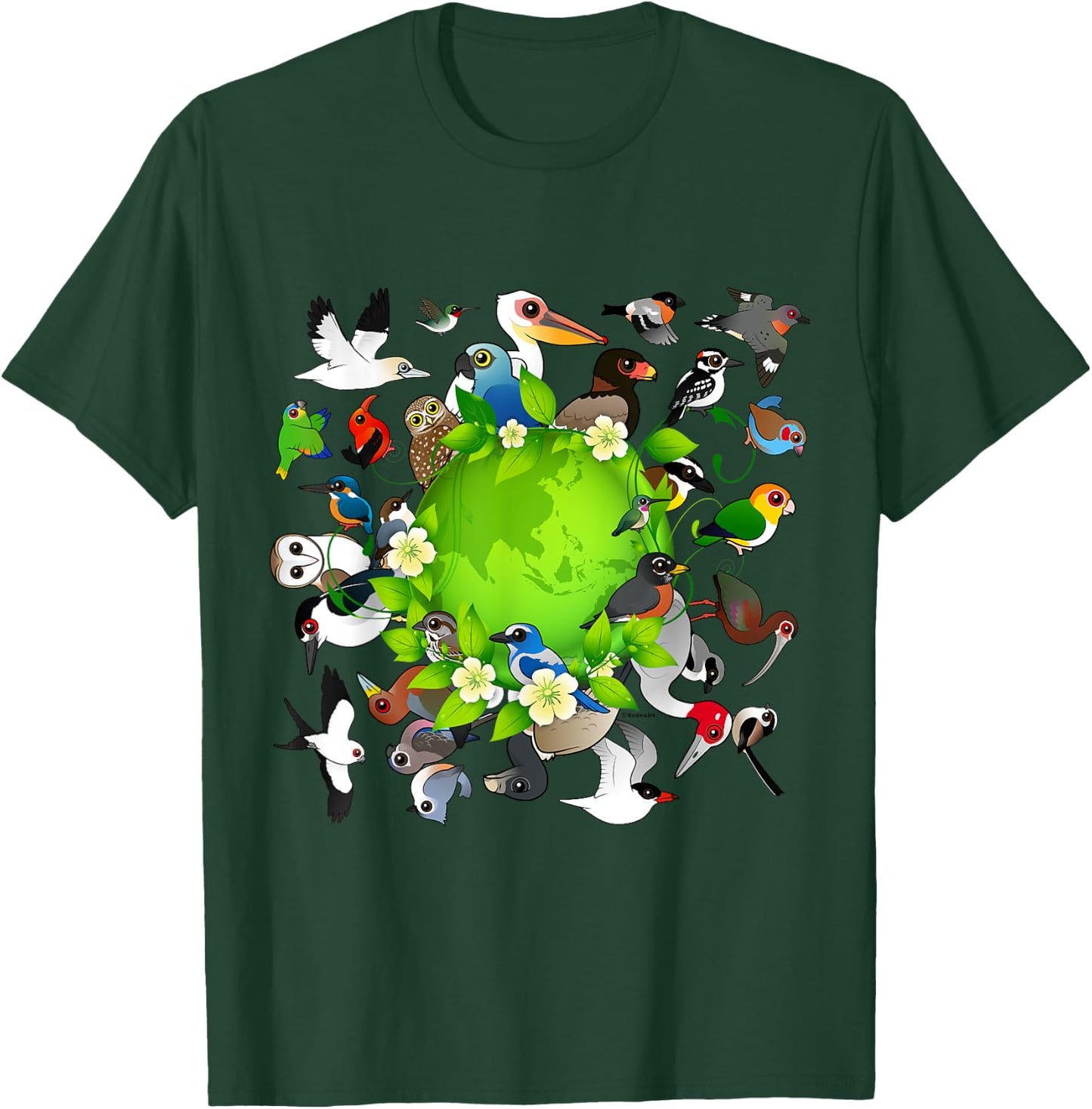 Flock of Cartoon Birds Around Earth | Earth Day Birdorable T-Shirt - T-Shirt | Forest