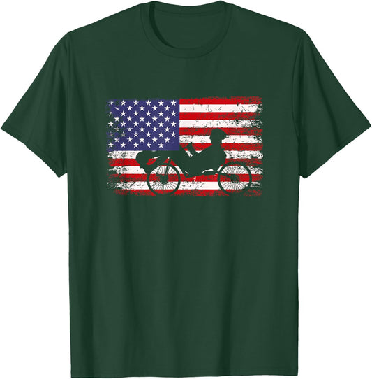 Recumbent Bike American Flag, Recumbent Bike T-Shirt - T-Shirt | Forest