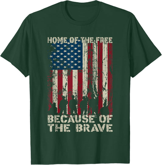 Home Of The Free Because Of The Brave American Flag Gift T-Shirt - T-Shirt | Forest