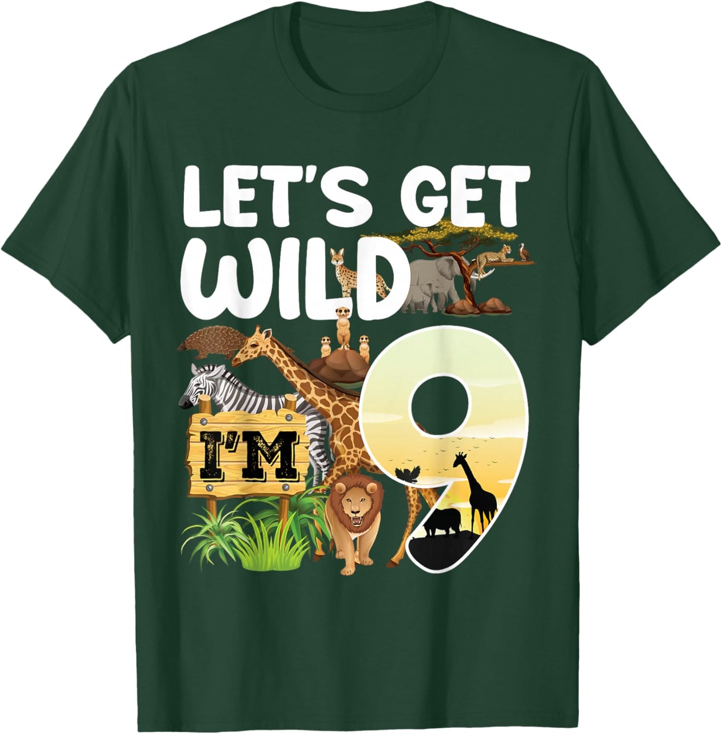 9 Year Old Zoo Birthday Safari Jungle Animal 9th B-day T-Shirt - T-Shirt | Forest