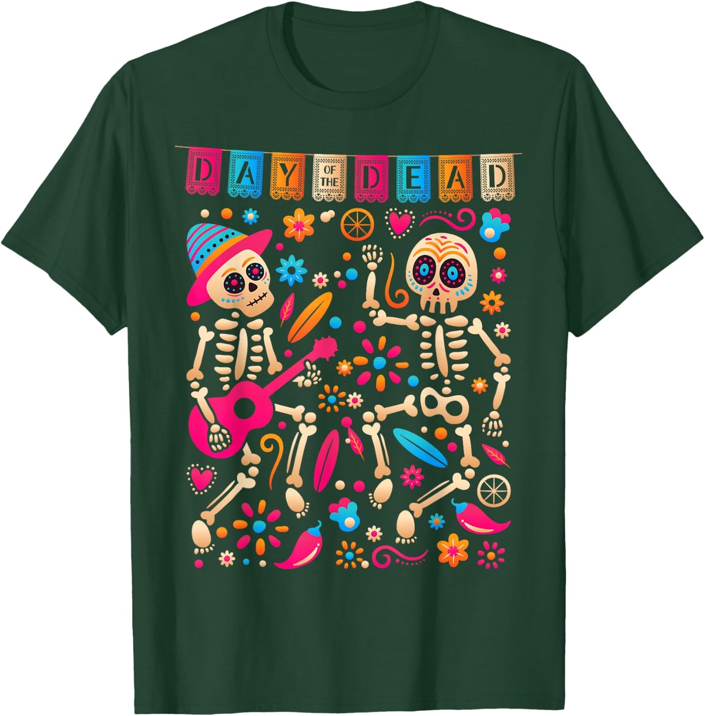 Colorful Dancing Mexican Skeletons - Cute Day Of The Dead T-Shirt - T-Shirt | Forest