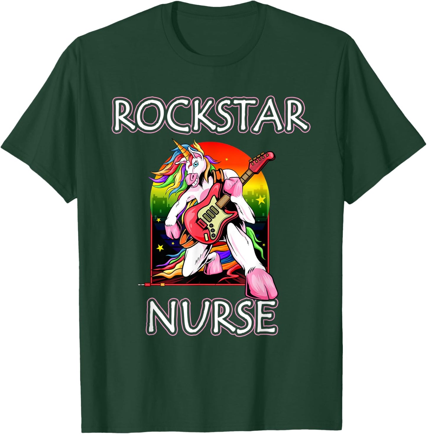 Unicorn Nurse Rockstar Rock Guitar Music Band Nursing T-Shirt - T-Shirt | Forest