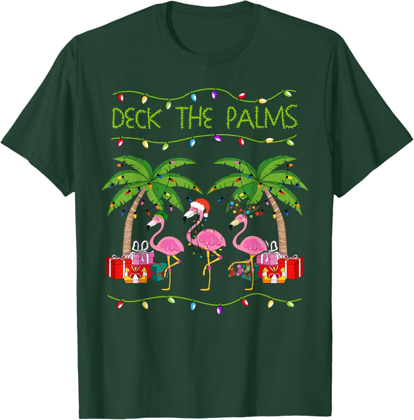 Funny Deck the Palms Merry Flamingo Christmas In July Idea T-Shirt - T-Shirt | Forest