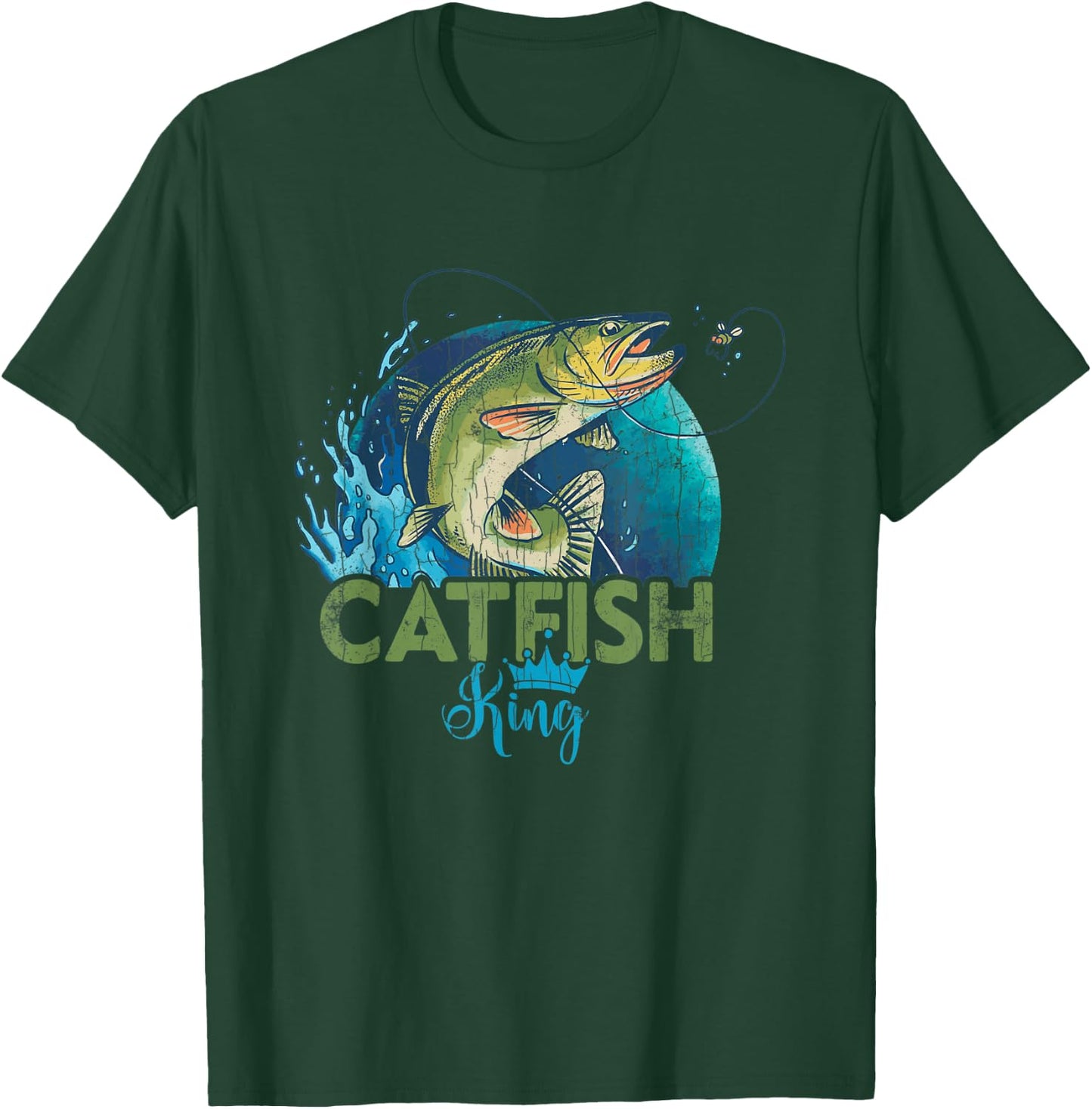 Catfish King Funny Fishing Lover Catfishing Graphic T-Shirt - T-Shirt | Forest