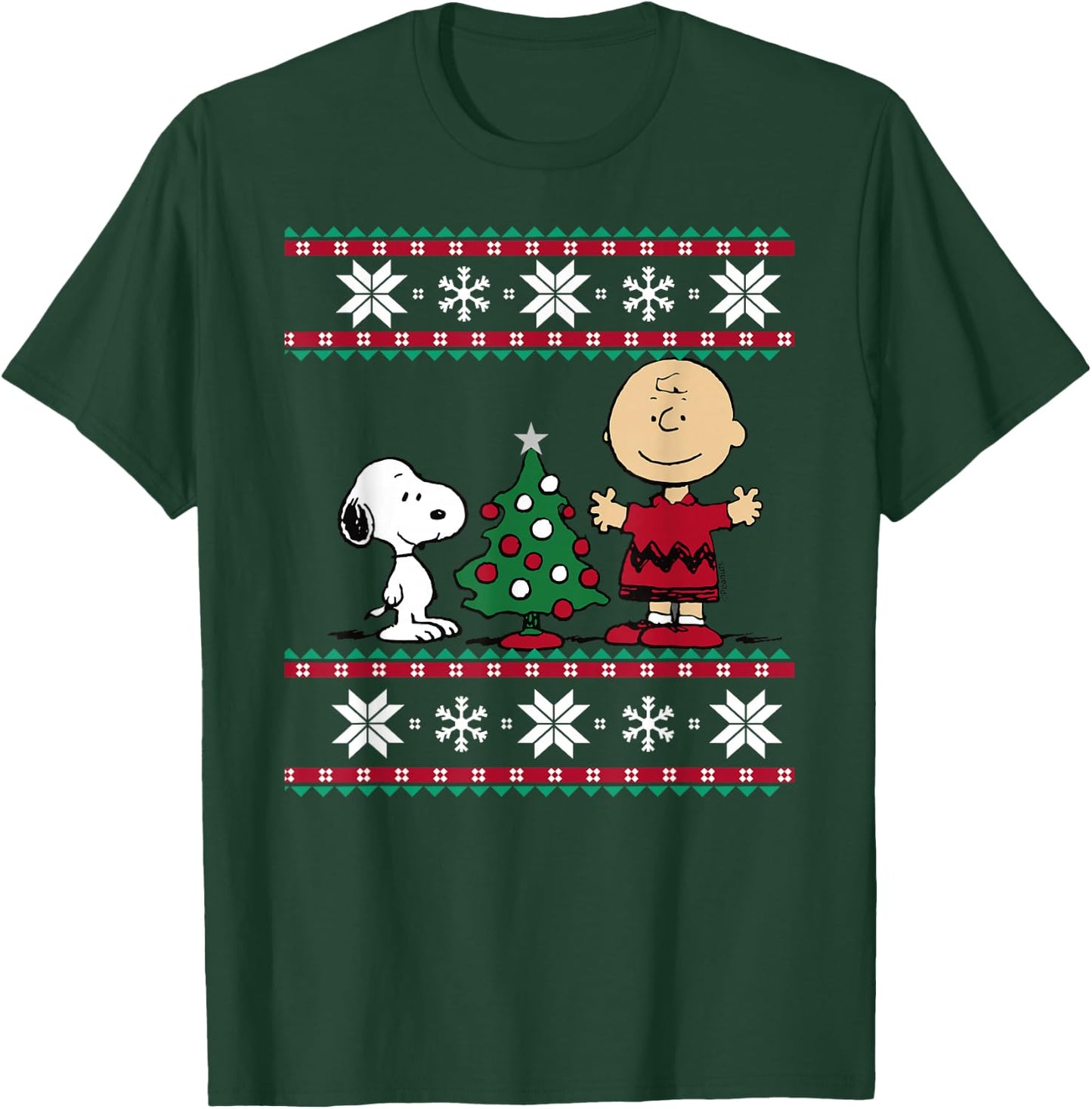 Peanuts Snoopy and Charlie Christmas tree Short Sleeve Blue T-Shirt - T-Shirt | Forest