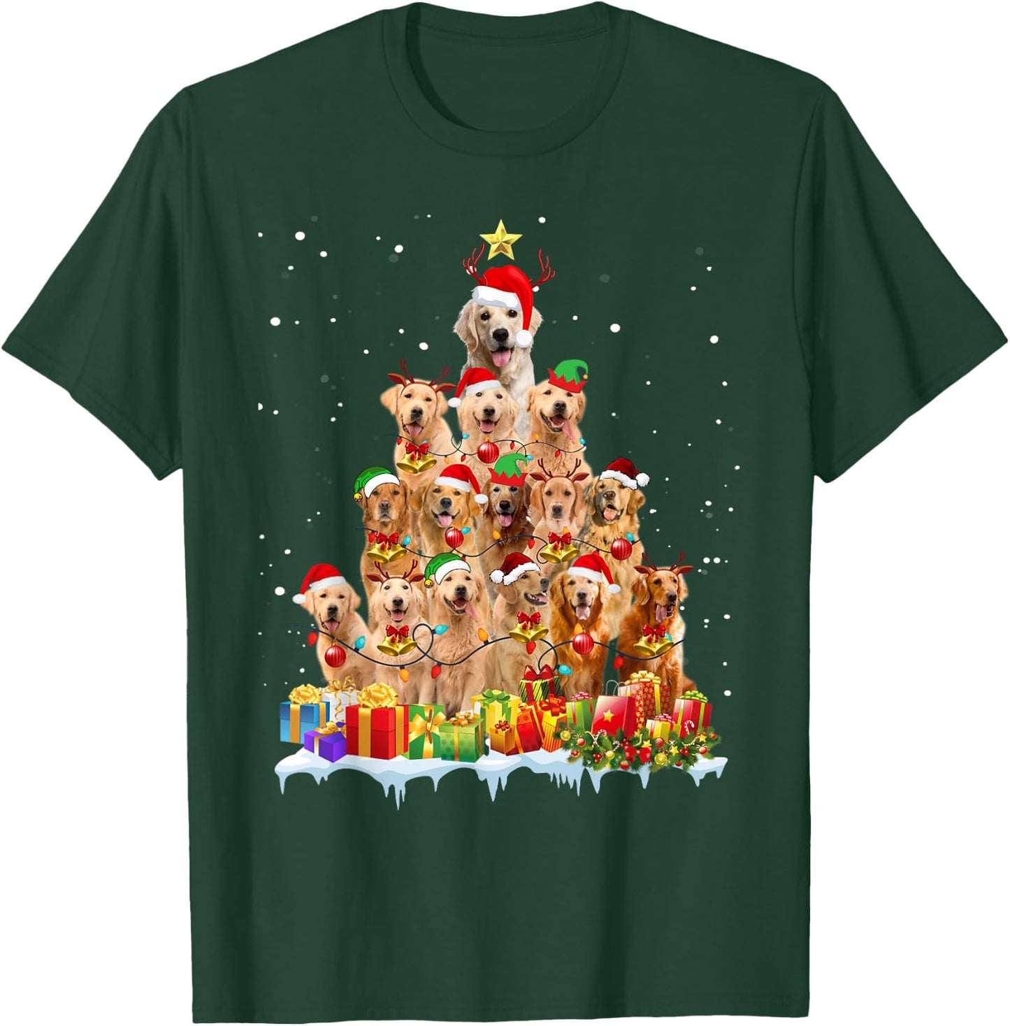 Golden Retriever Christmas Tree Matching Pajamas Dog Lovers T-Shirt - T-Shirt | Forest