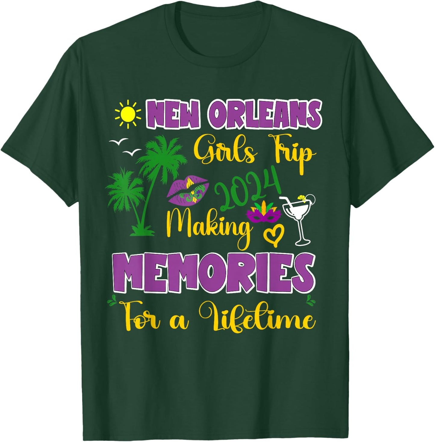 New Orleans Girls Trip 2024 Women Vacation Mardi Gras Party T-Shirt - T-Shirt | Forest