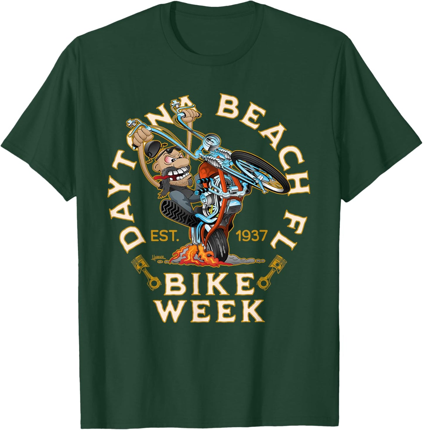 Daytona Beach Florida Bike Week Funny Motorcycle Cartoon T-Shirt - T-Shirt | Forest
