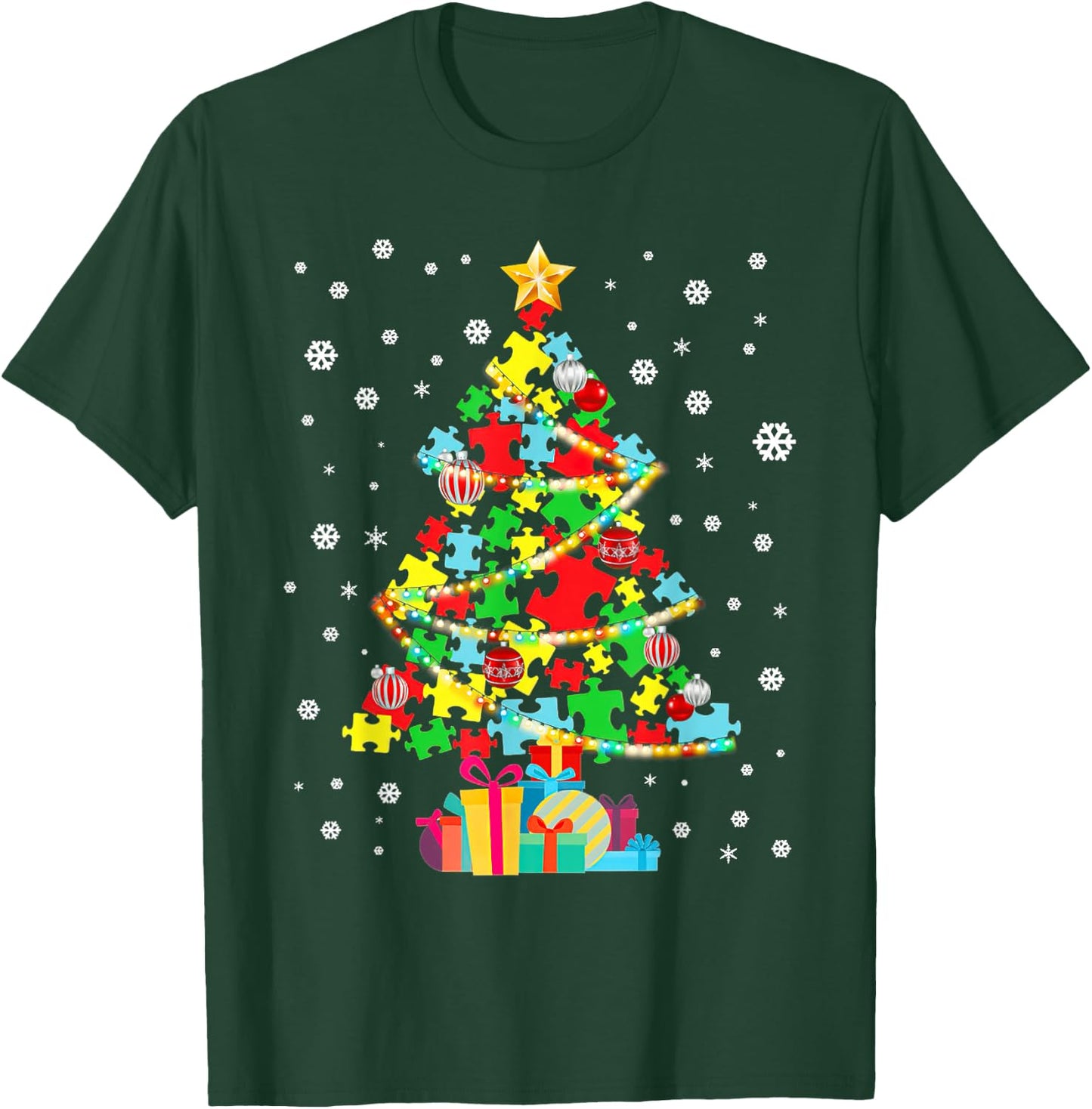 Autism Tree Christmas Pajama Autism Awareness Holiday T-Shirt - T-Shirt | Forest