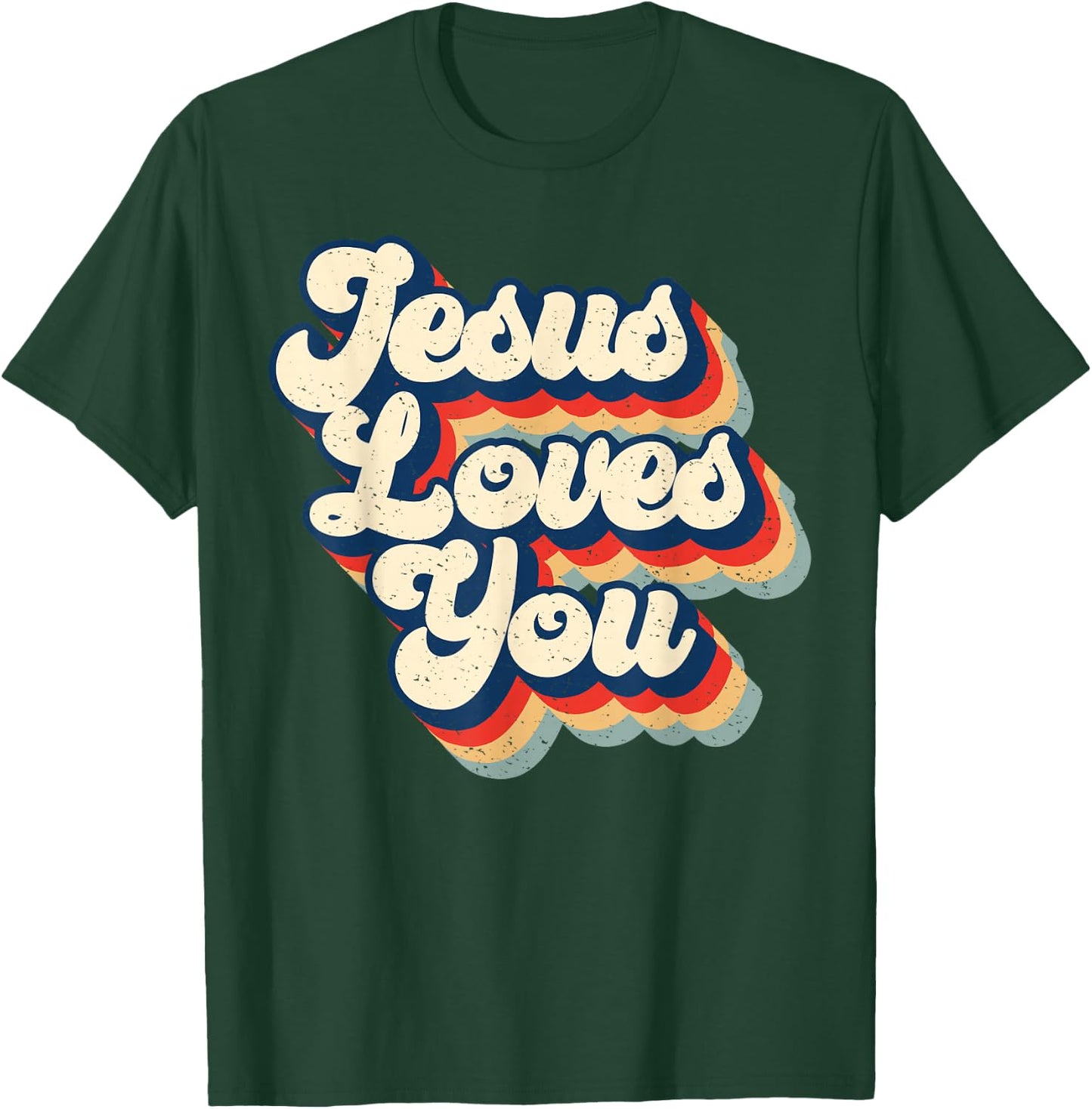 Jesus Loves Retro Vintage Christian Faith Hippie T-Shirt - T-Shirt | Forest
