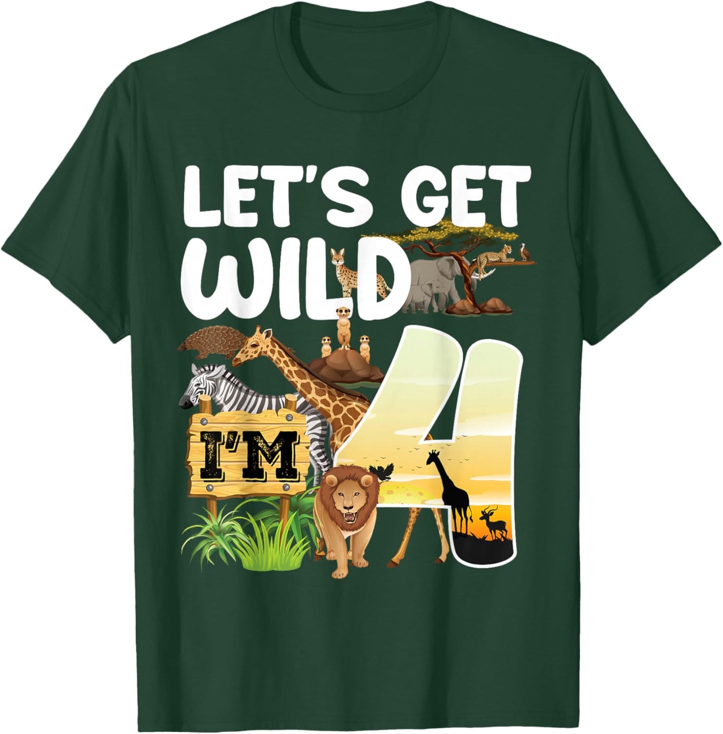 4 Year Old Zoo Birthday Safari Jungle Animal 4th B-Day T-Shirt - T-Shirt | Forest